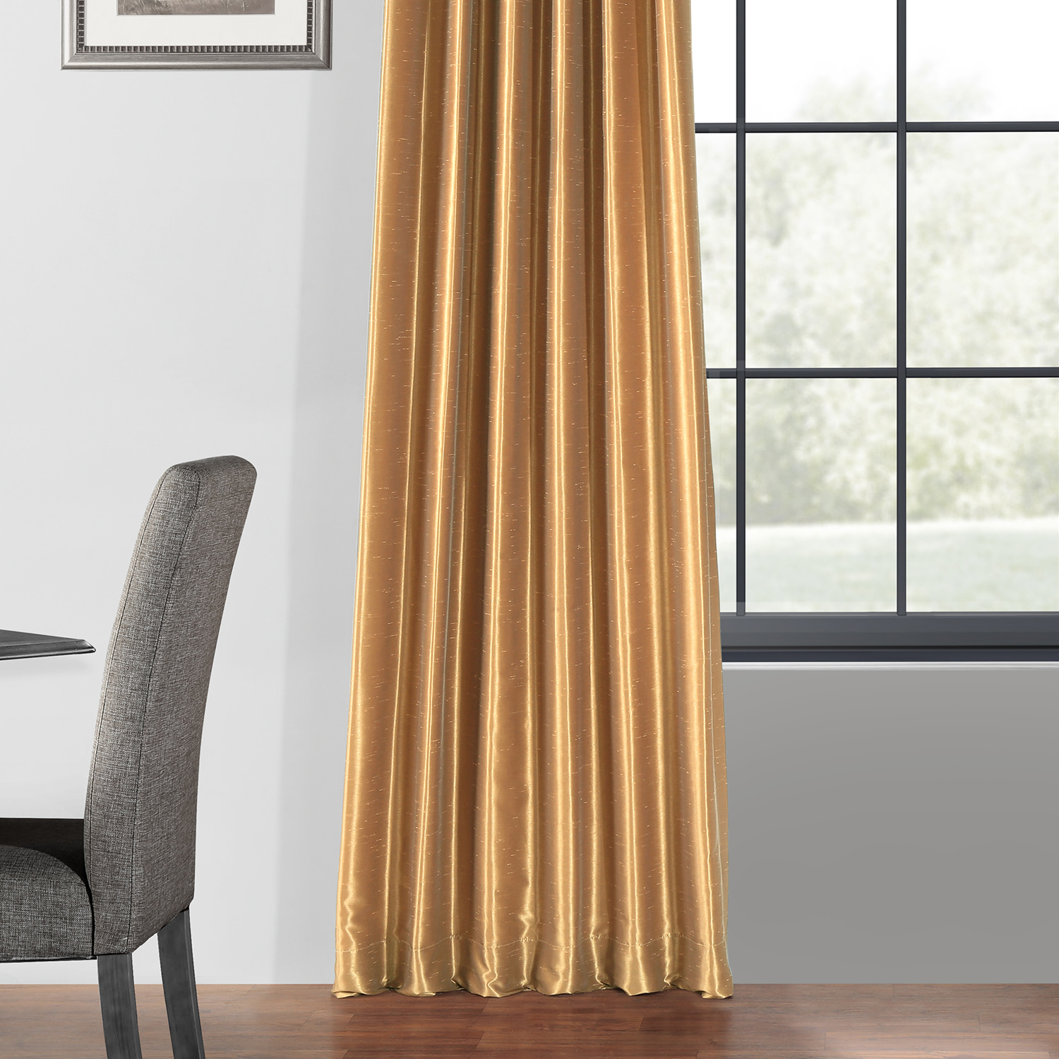 Flax Gold Blackout Vintage Textured Faux Dupioni Curtain