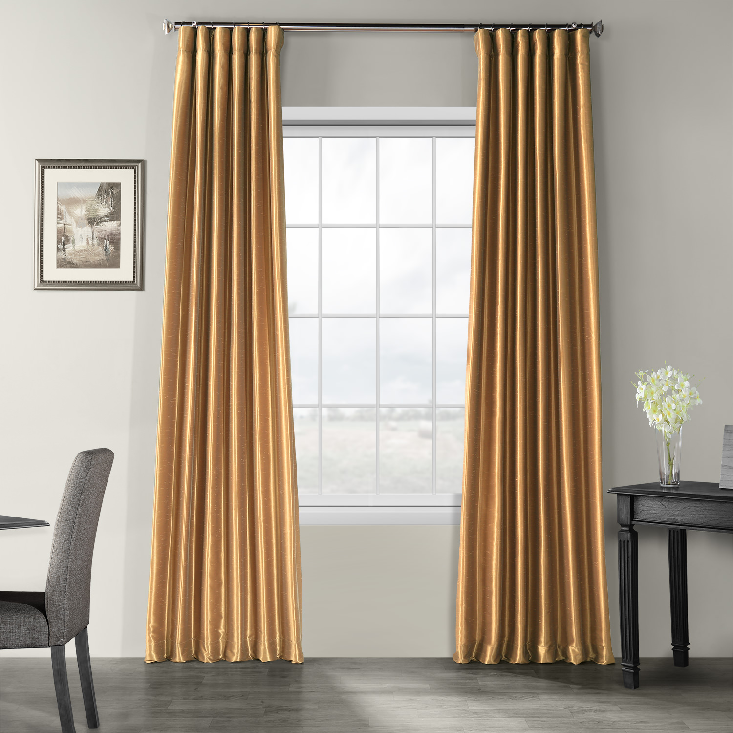 Flax Gold Vintage Textured Faux Dupioni Silk Curtain