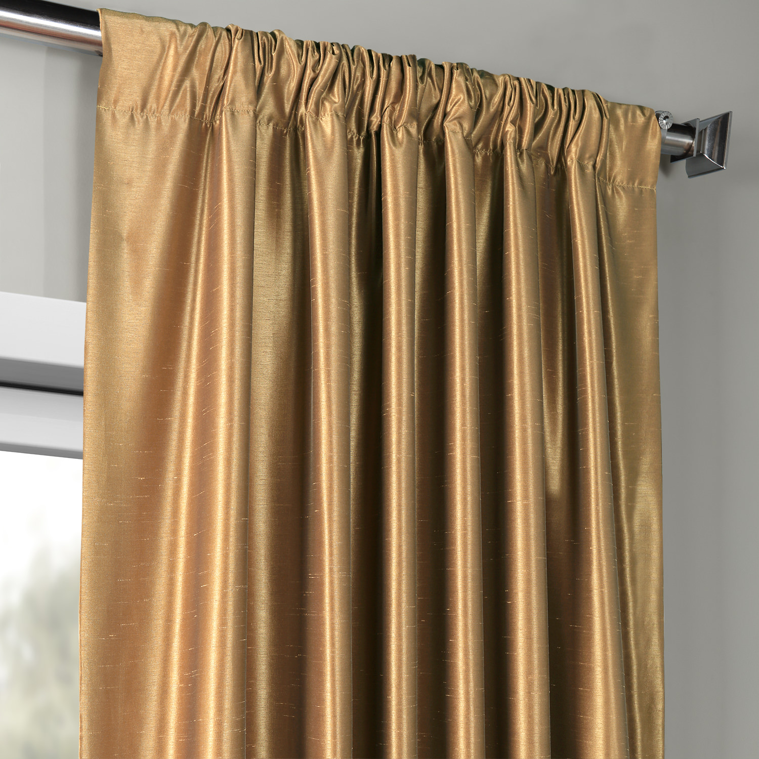 Flax Gold Vintage Textured Faux Dupioni Silk Curtain