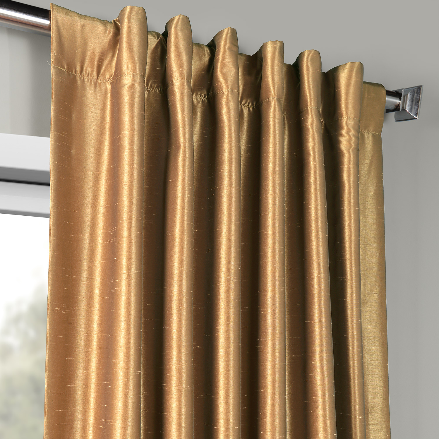 Flax Gold Vintage Textured Faux Dupioni Silk Curtain