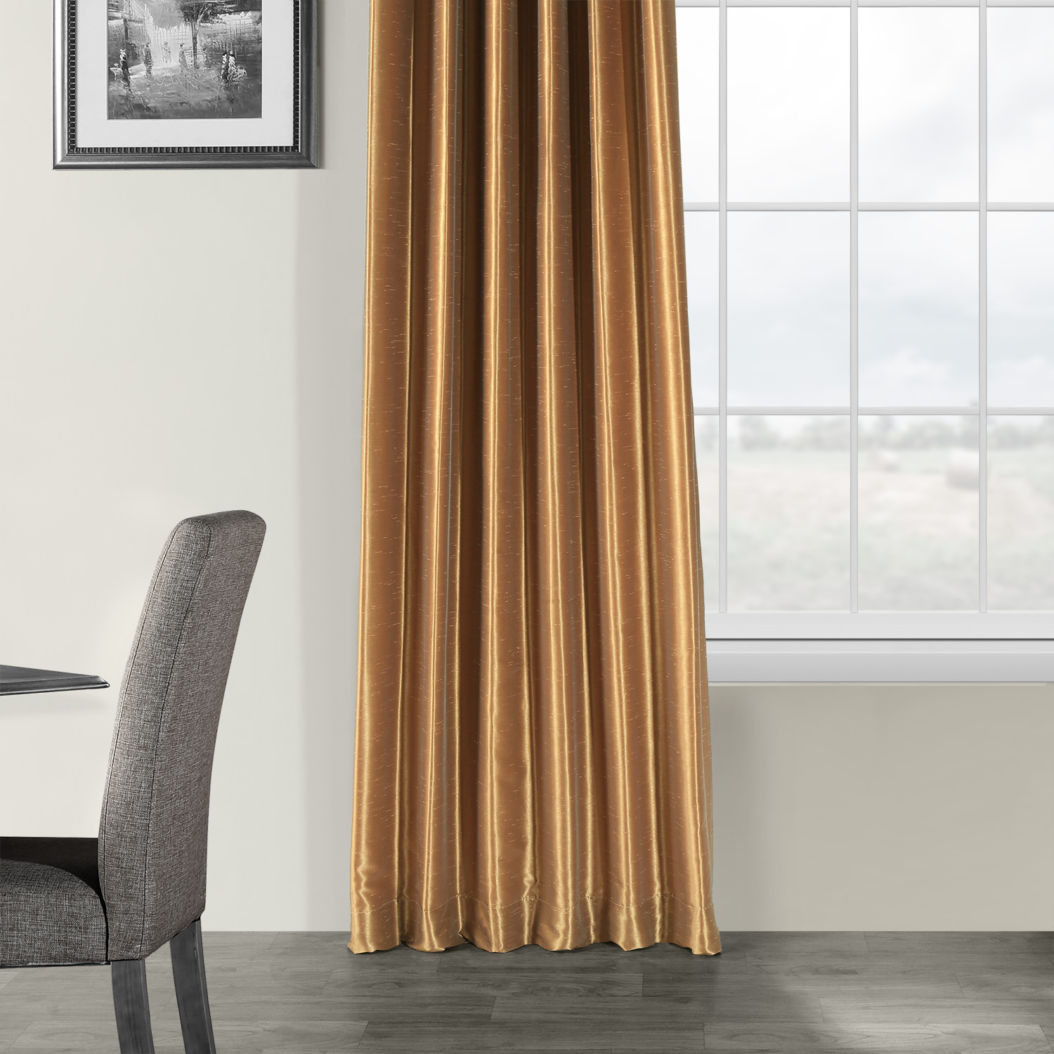 Flax Gold Vintage Textured Faux Dupioni Silk Curtain