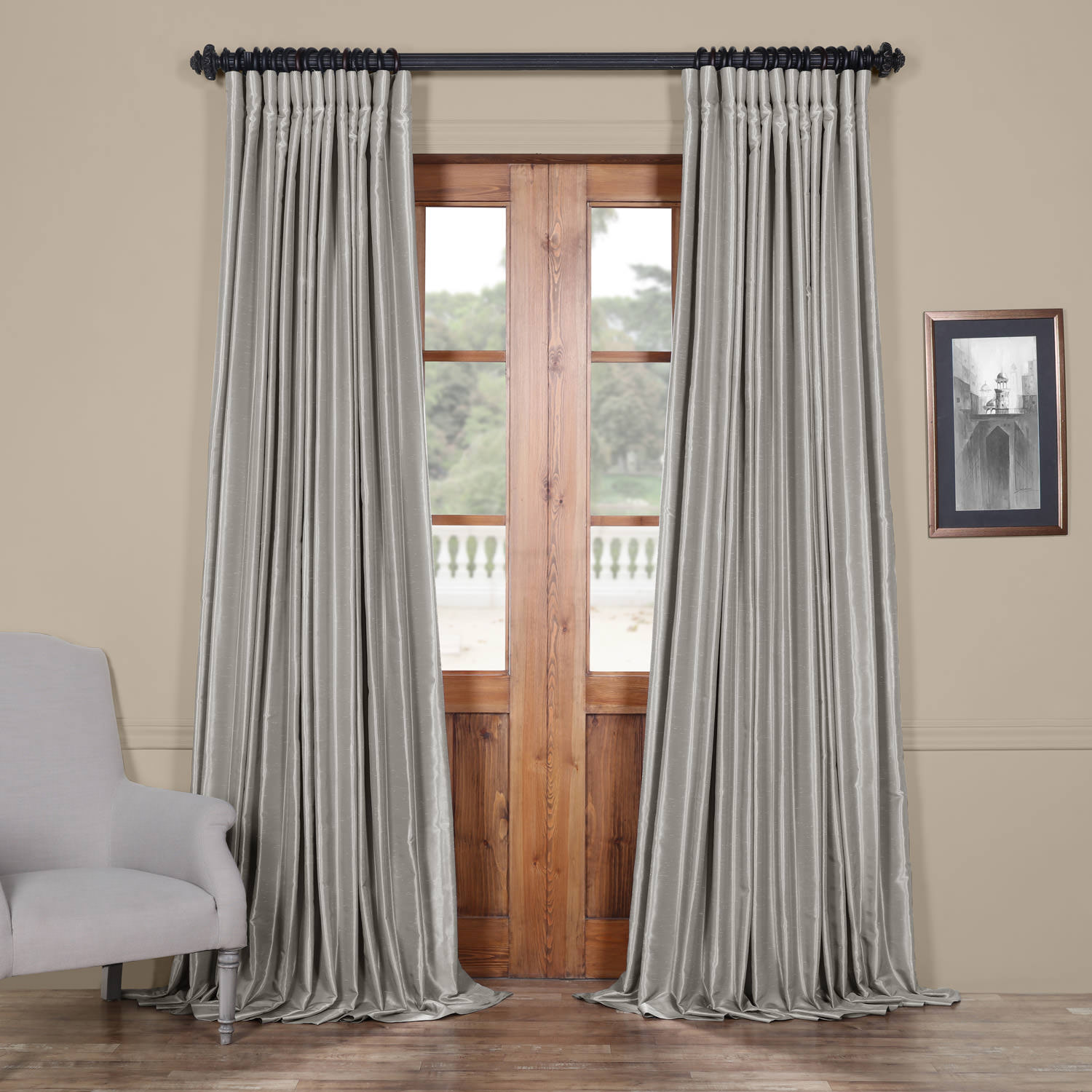 Silver Blackout Extra Wide Vintage Textured Faux Dupioni Curtain