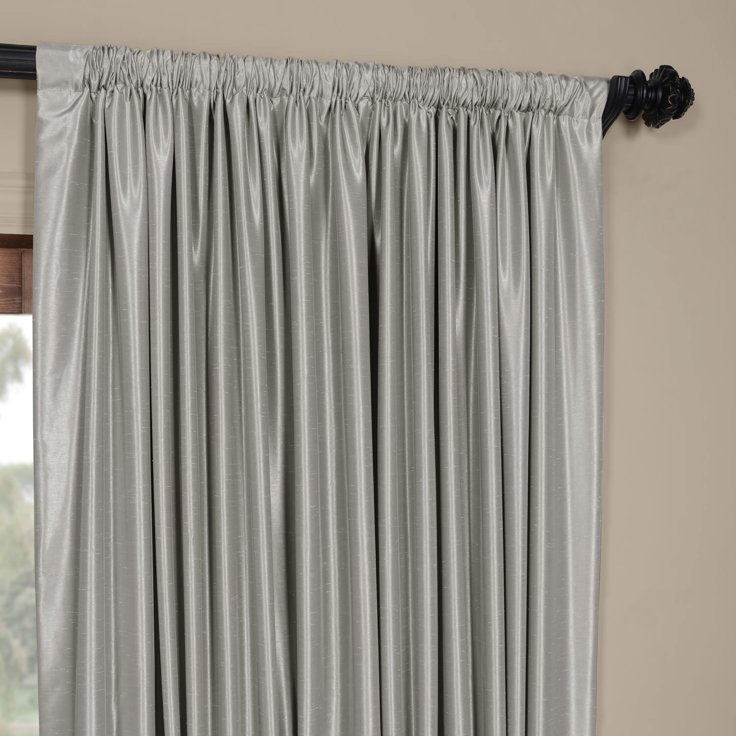 Silver Blackout Extra Wide Vintage Textured Faux Dupioni Curtain