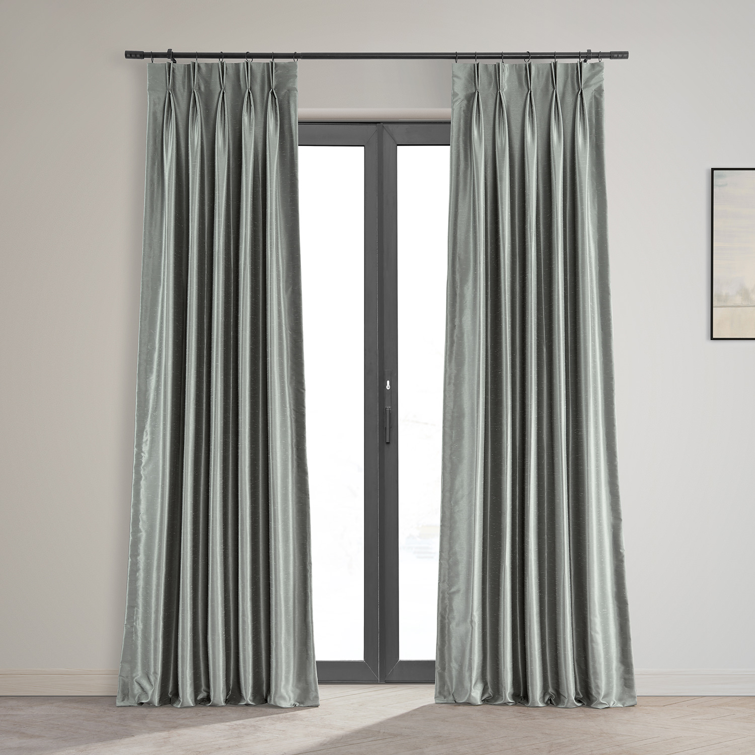 Silver Blackout Vintage Textured Faux Dupioni Pleated Curtain