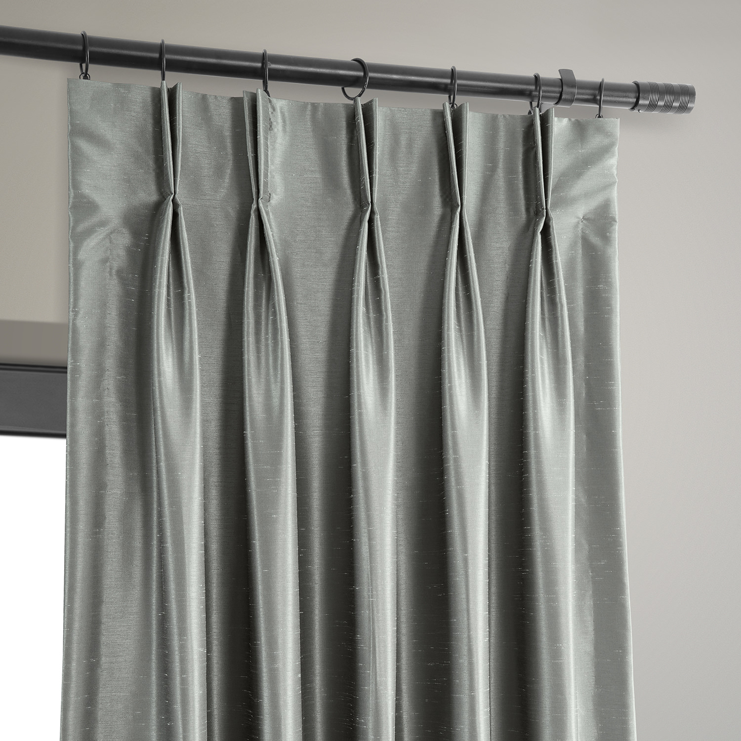 Silver Blackout Vintage Textured Faux Dupioni Pleated Curtain