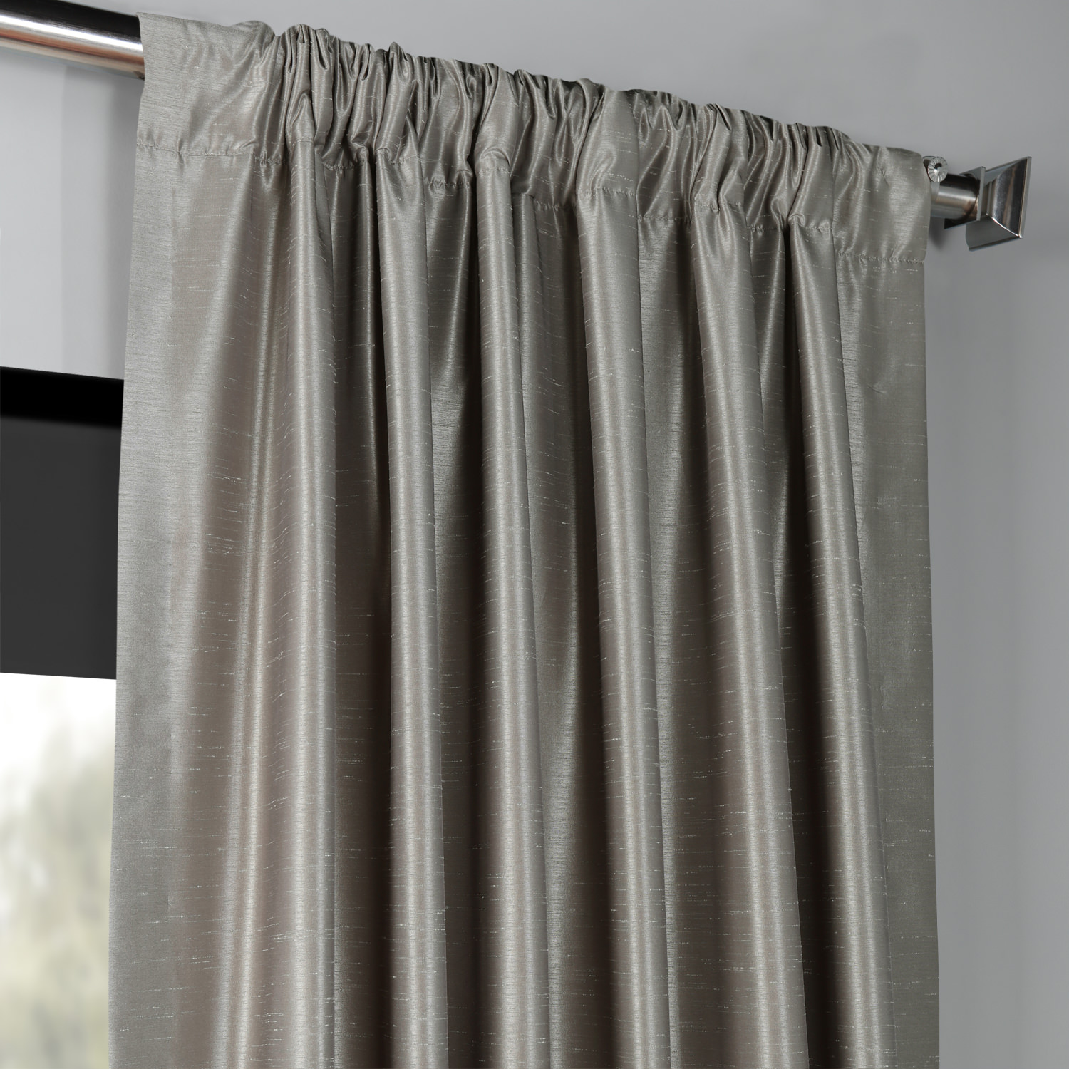 Silver Blackout Vintage Textured Faux Dupioni Curtain