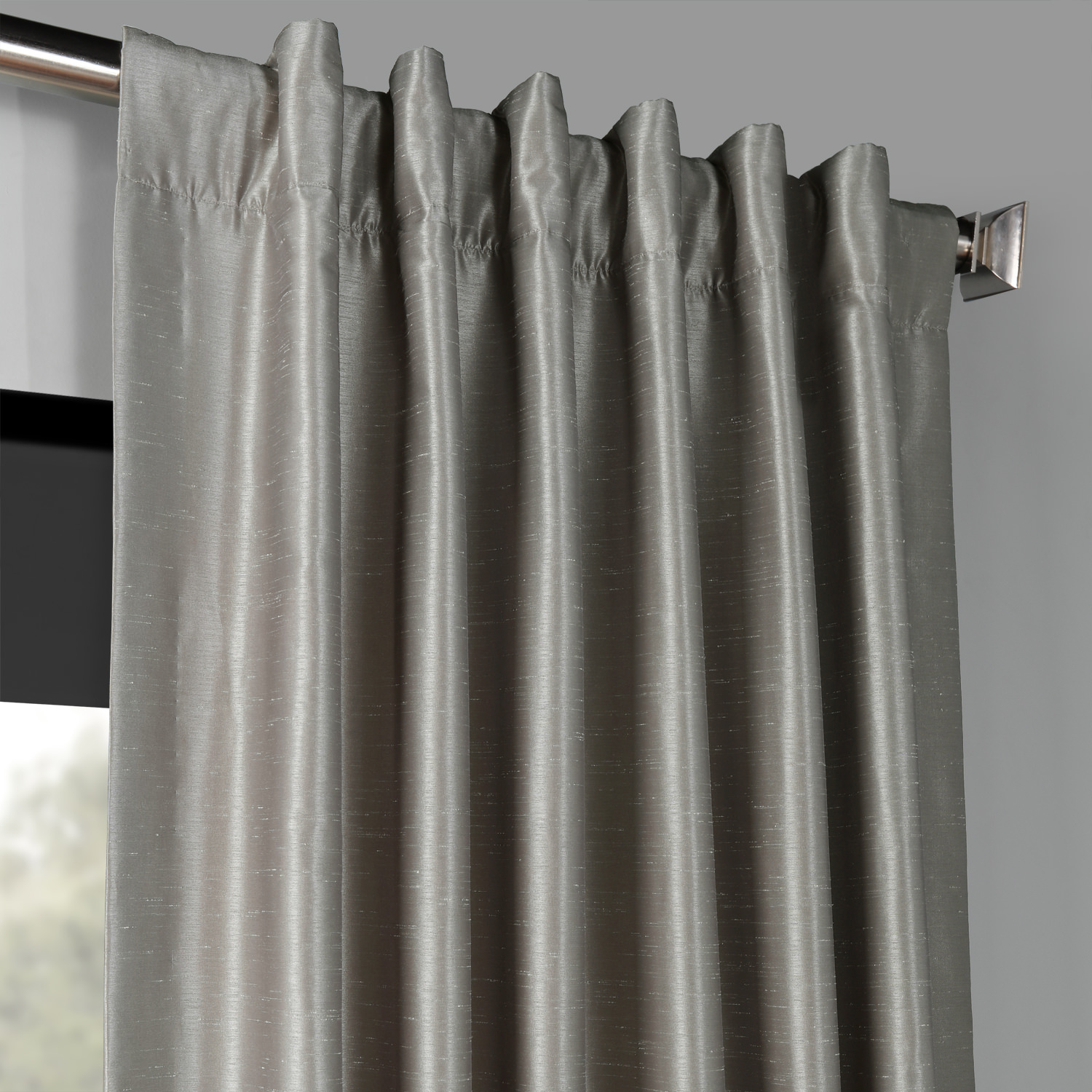 Silver Blackout Vintage Textured Faux Dupioni Curtain