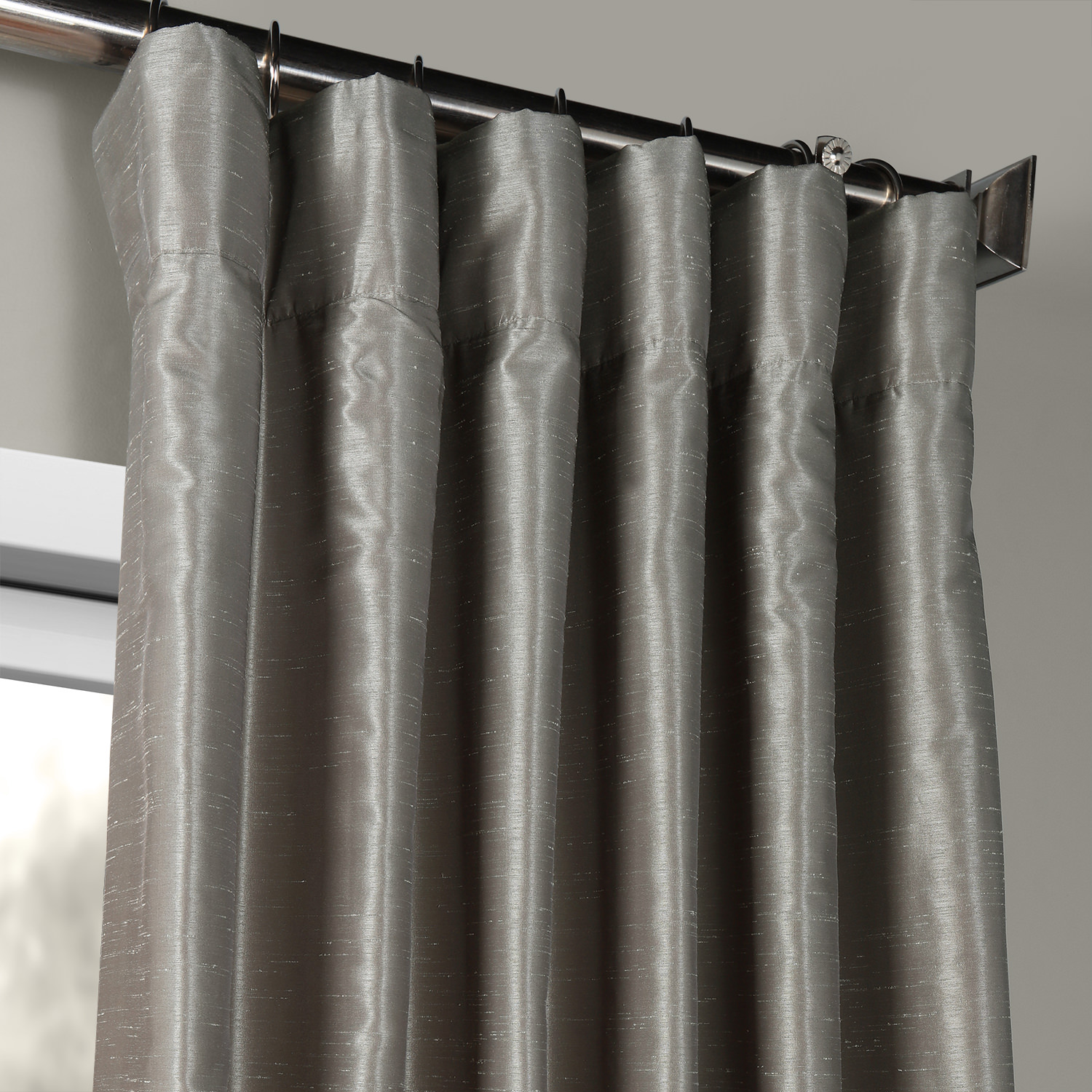 Silver Vintage Textured Faux Dupioni Silk Curtain