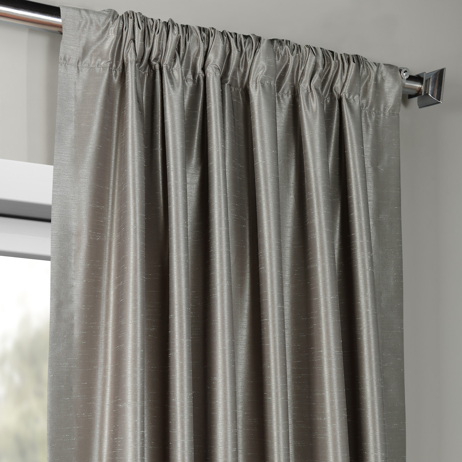 Silver Vintage Textured Faux Dupioni Silk Curtain