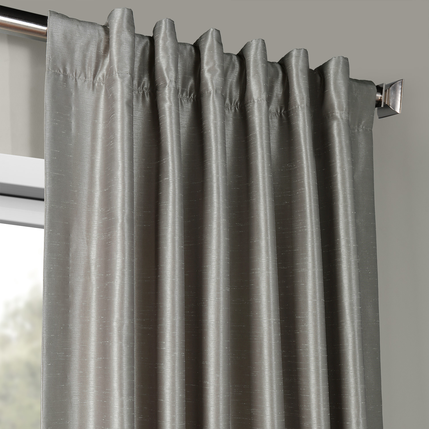 Silver Vintage Textured Faux Dupioni Silk Curtain