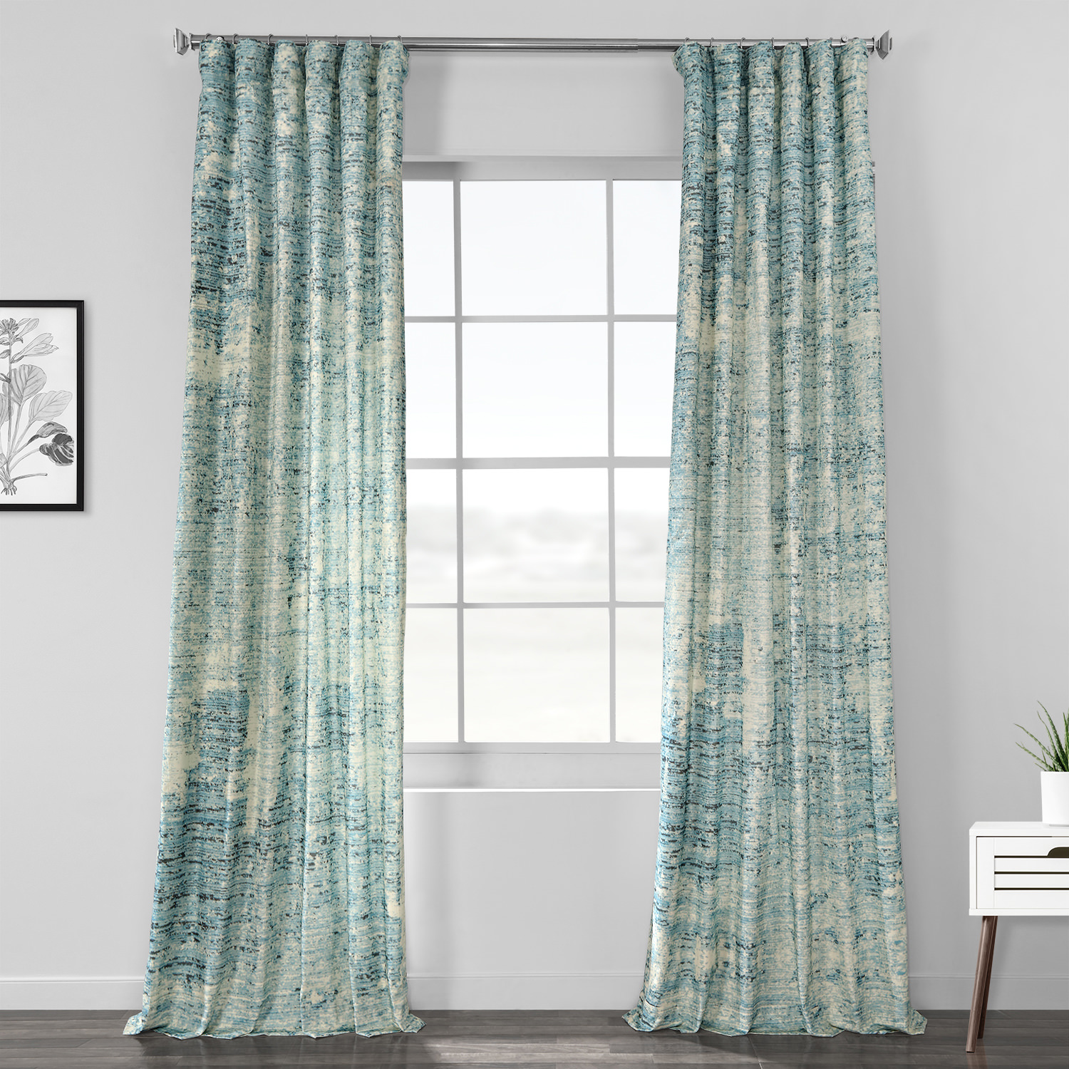 Galleria Teal Digital Printed Cotton Twill Curtain