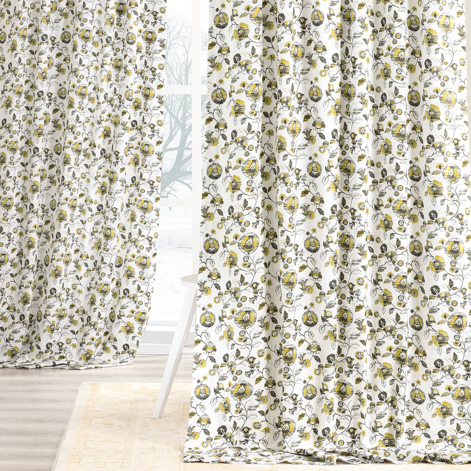 Madison Gold and Grey Digital Printed Cotton Twill Curtain