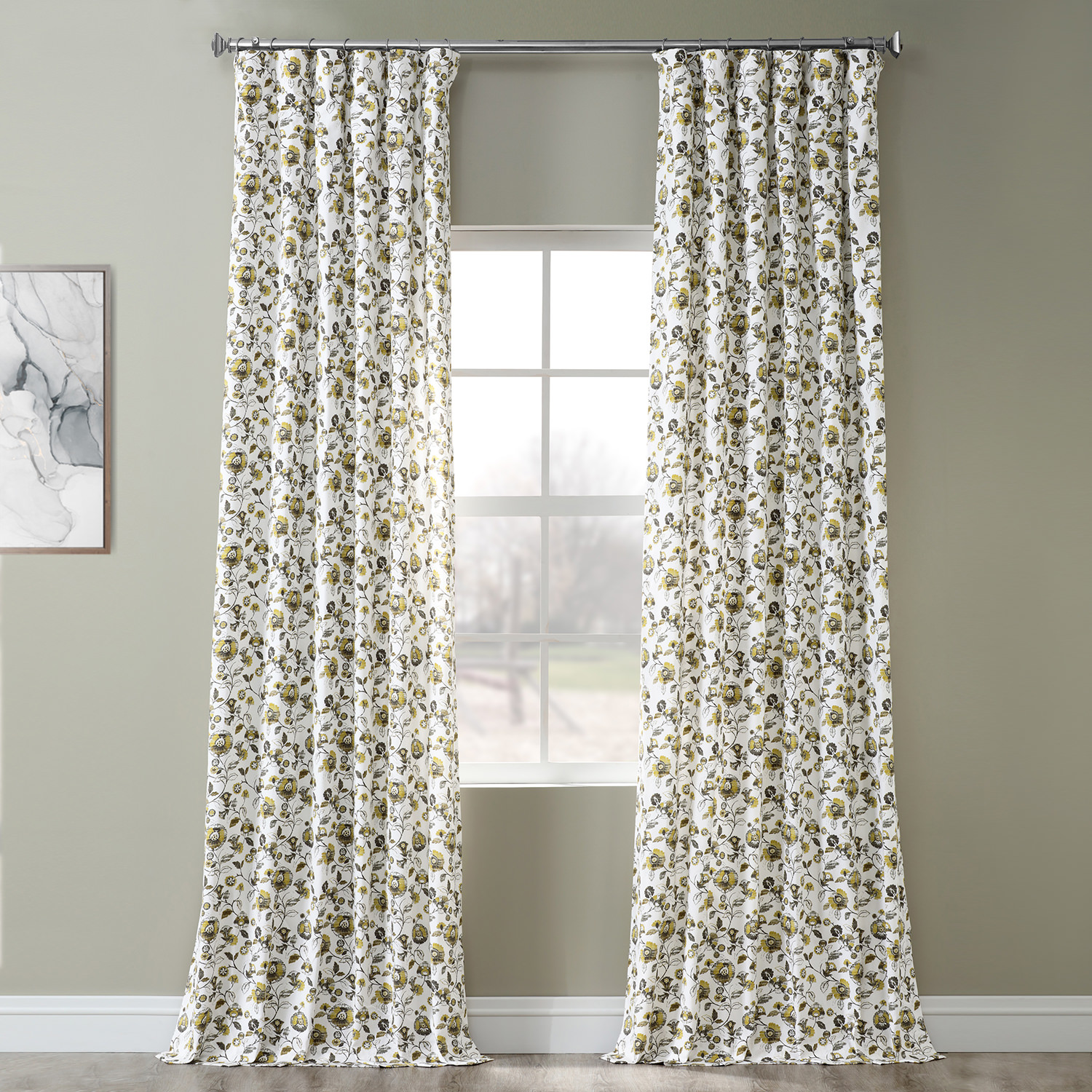 Madison Gold and Grey Digital Printed Cotton Twill Curtain