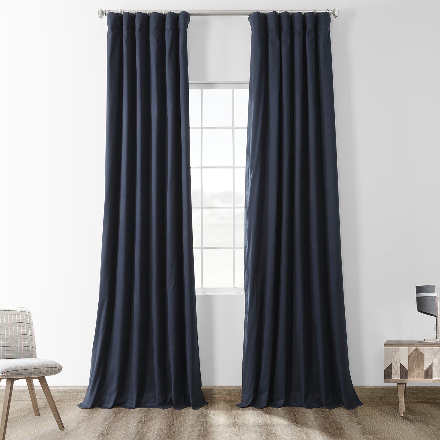 Polo Navy Solid Cotton Blackout Curtain