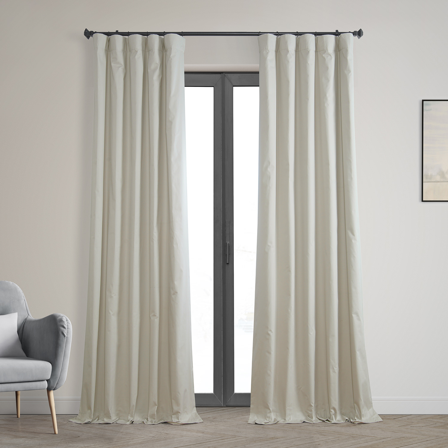 Light Greige Solid Cotton Blackout Curtain