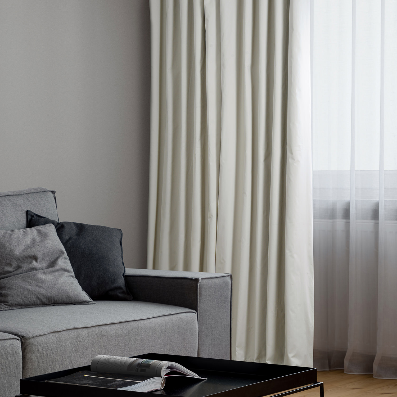 Light Greige Solid Cotton Blackout Curtain