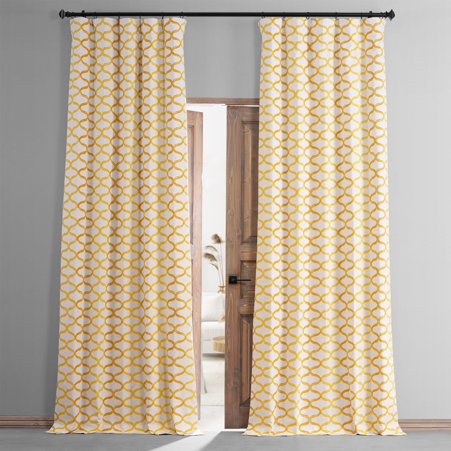 Illusions Yellow Printed Cotton Hotel Blackout Curtain