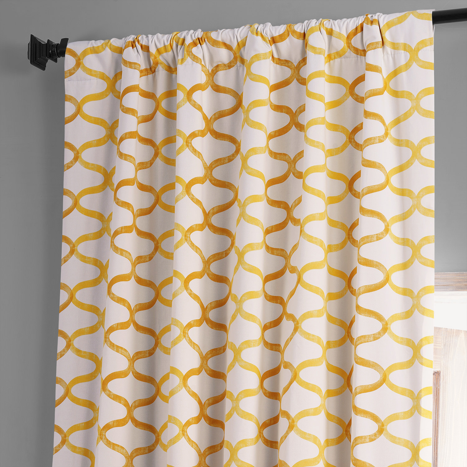 Illusions Yellow Printed Cotton Hotel Blackout Curtain