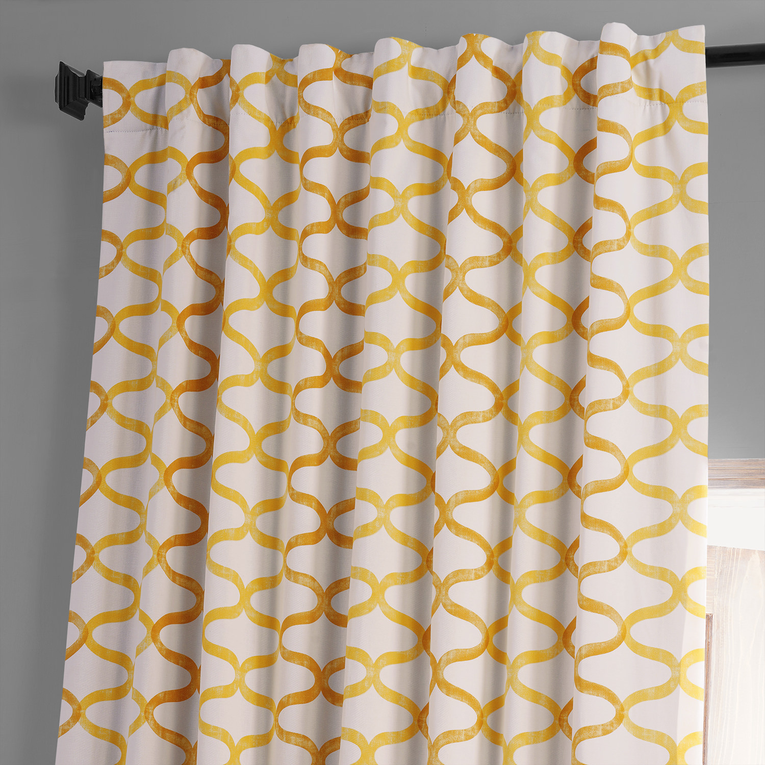 Illusions Yellow Printed Cotton Hotel Blackout Curtain