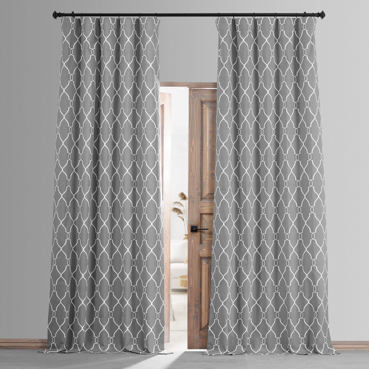 Aiden Gray Printed Cotton Hotel Blackout Curtain