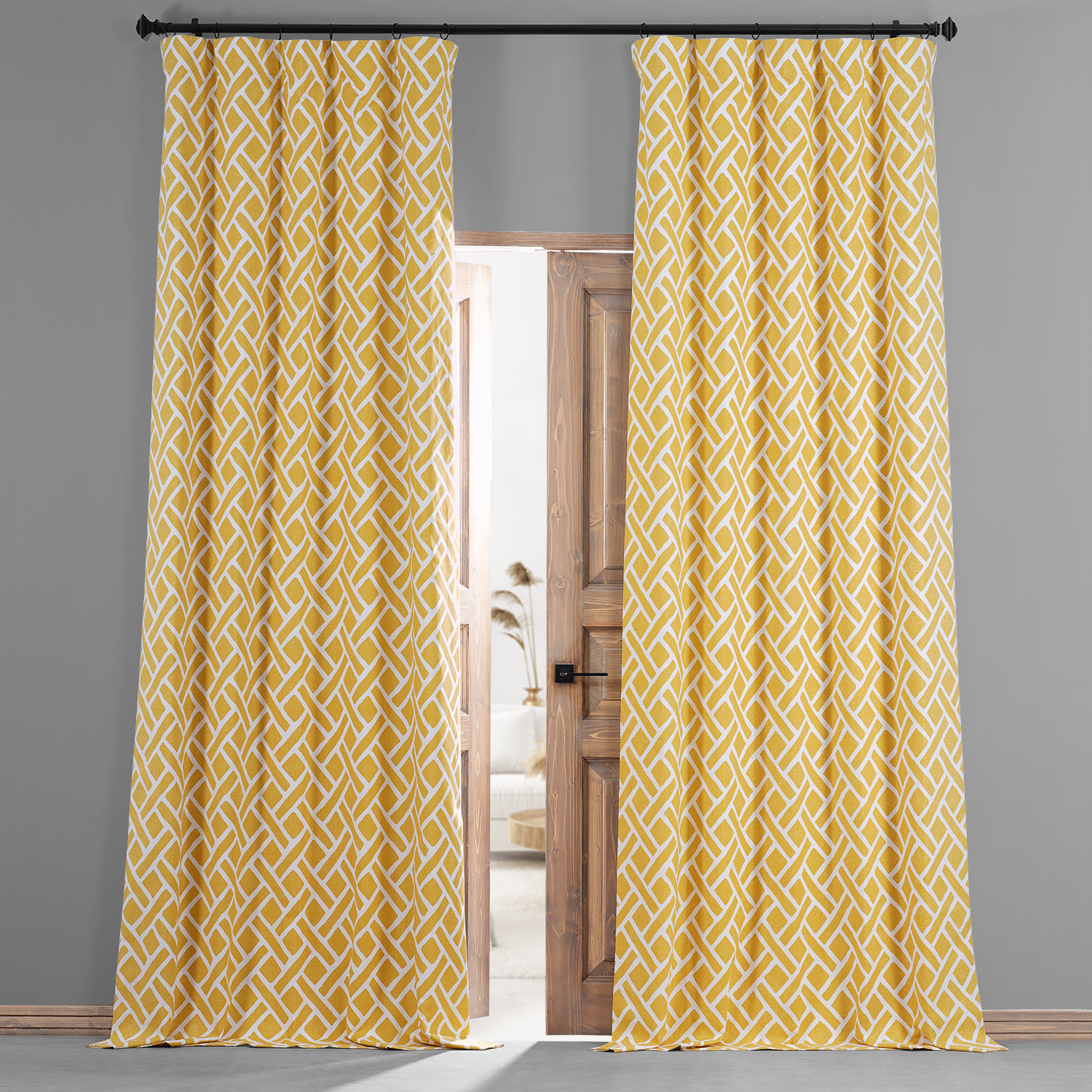 Martinique Yellow Printed Cotton Hotel Blackout Curtain