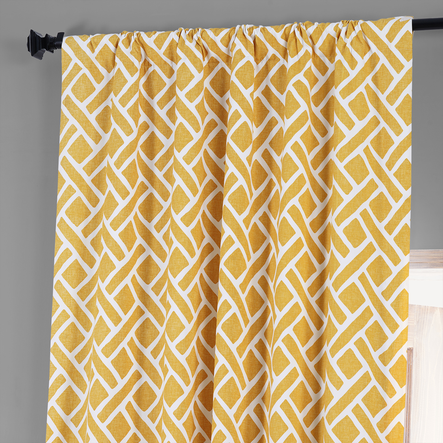 Martinique Yellow Printed Cotton Hotel Blackout Curtain