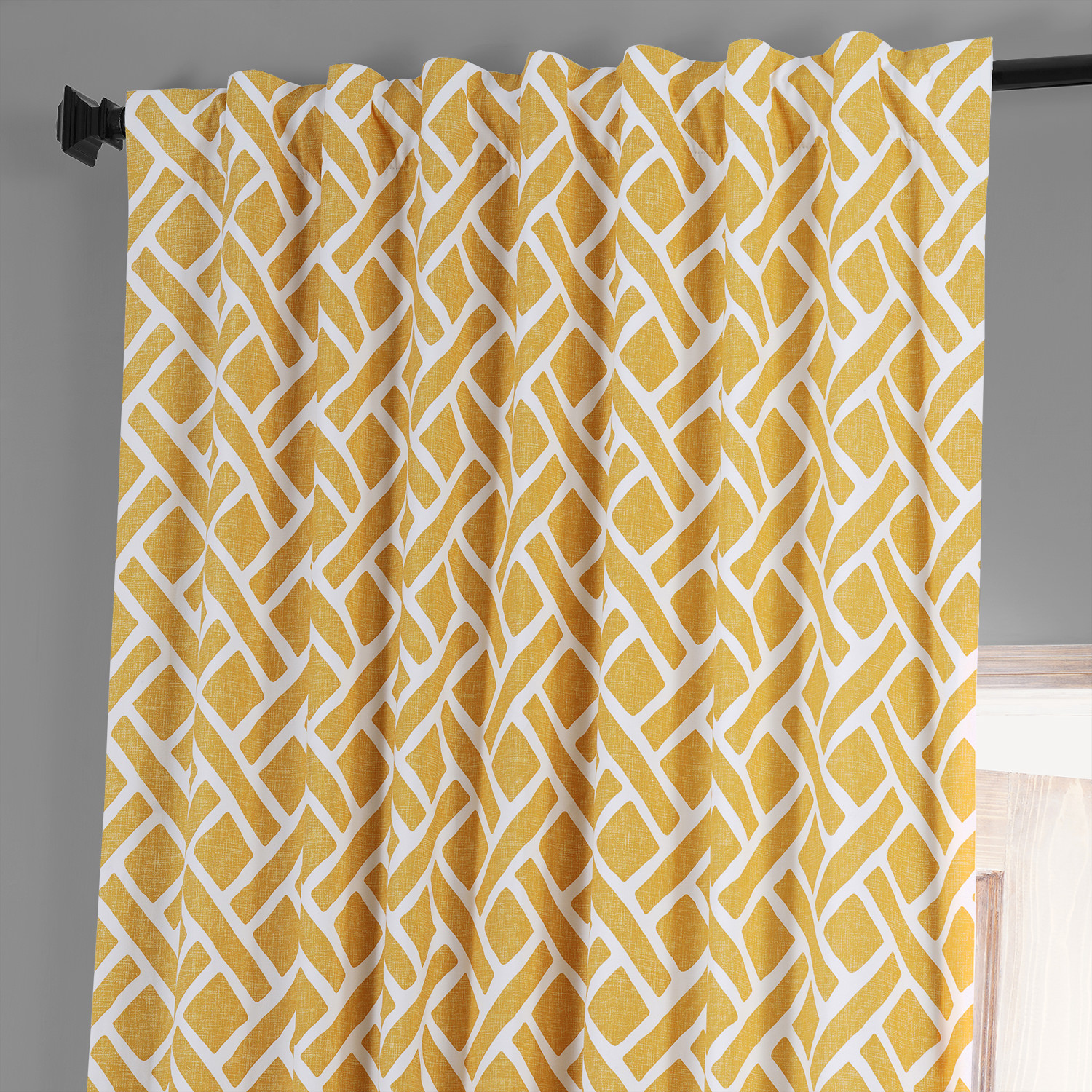 Martinique Yellow Printed Cotton Hotel Blackout Curtain