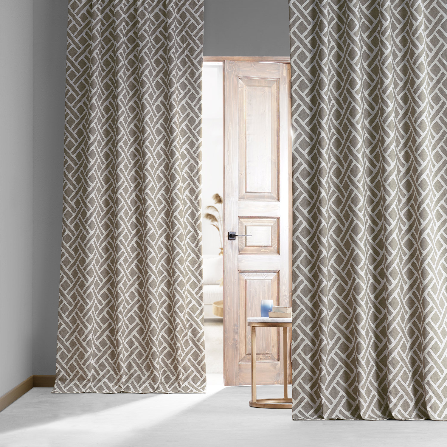 Martinique Taupe Printed Cotton Hotel Blackout Curtain