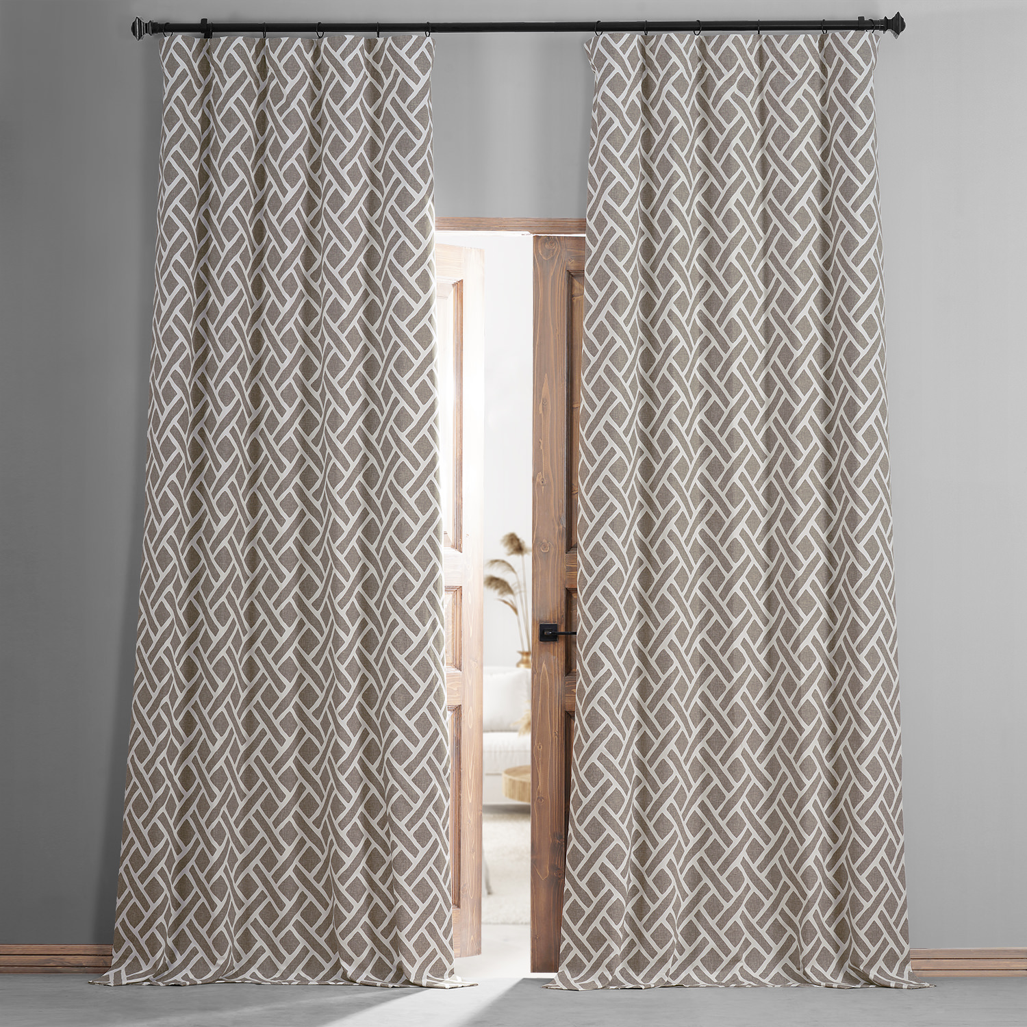 Martinique Taupe Printed Cotton Hotel Blackout Curtain