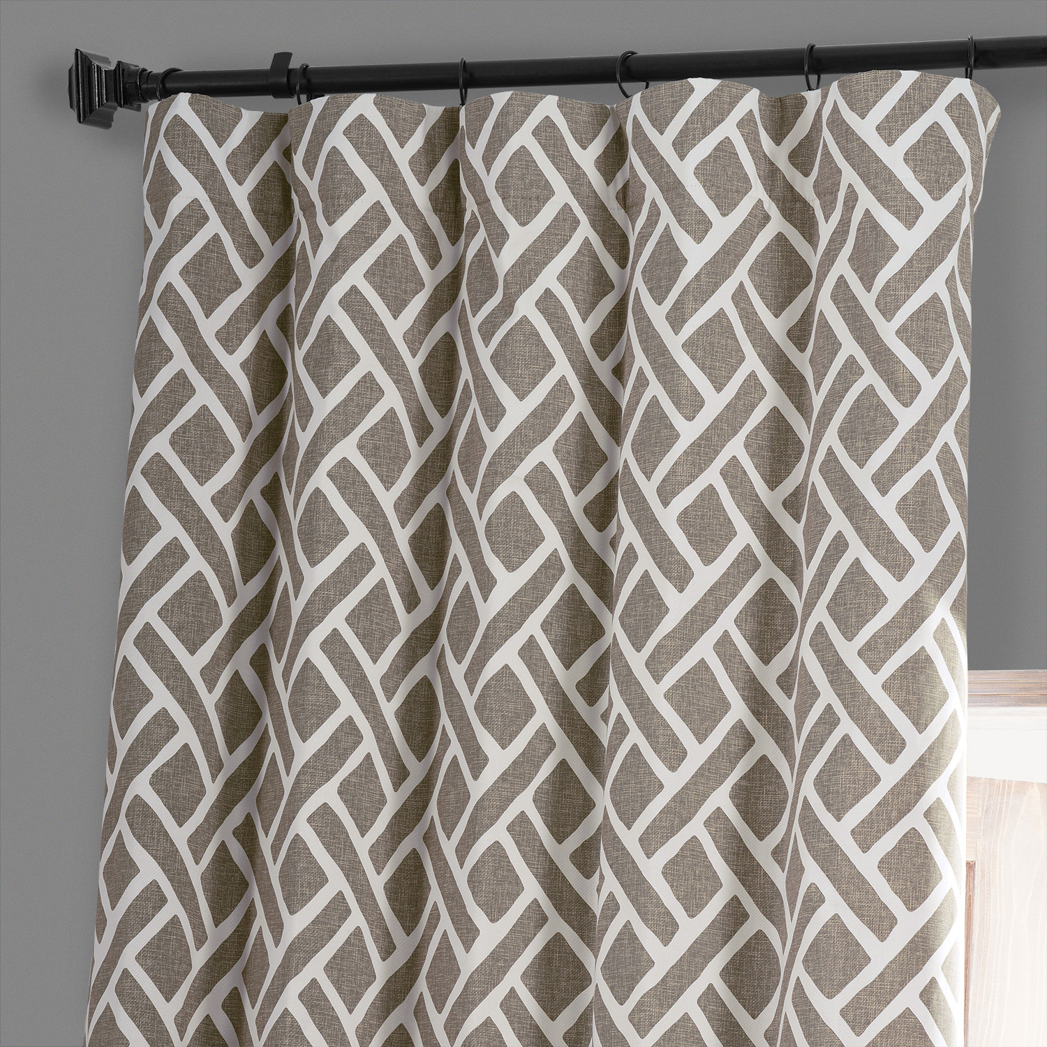 Martinique Taupe Printed Cotton Hotel Blackout Curtain