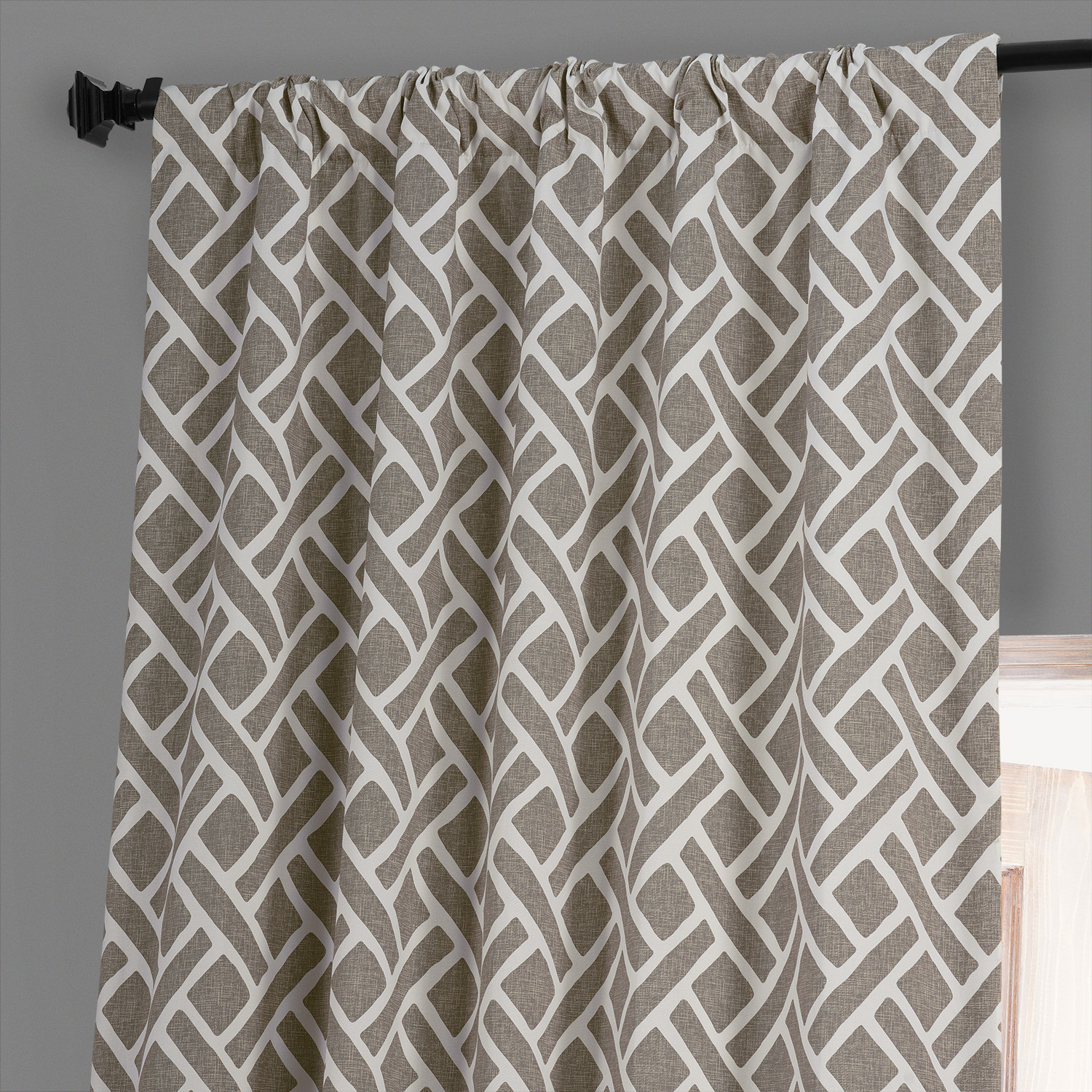 Martinique Taupe Printed Cotton Hotel Blackout Curtain