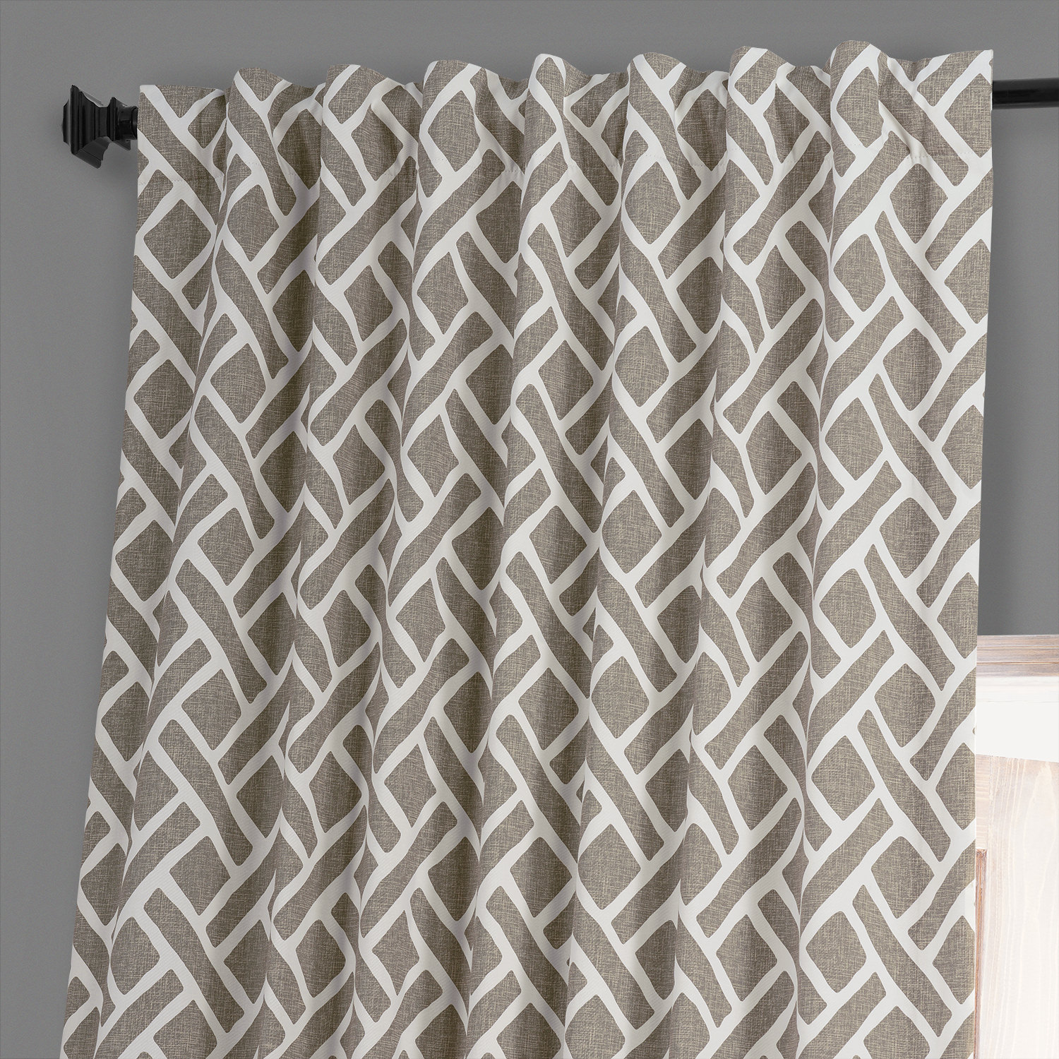 Martinique Taupe Printed Cotton Hotel Blackout Curtain