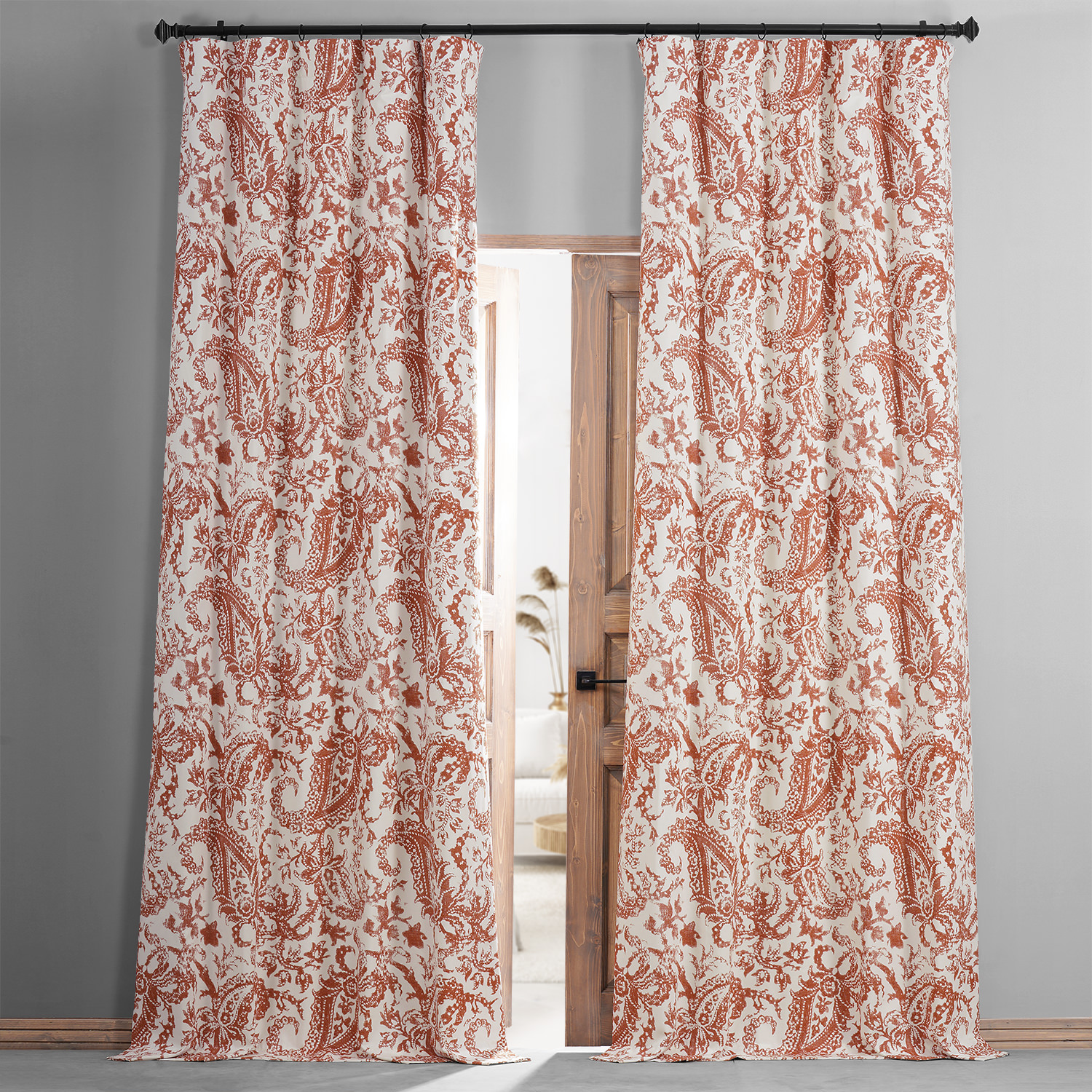 Edina Rust Printed Cotton Hotel Blackout Curtain