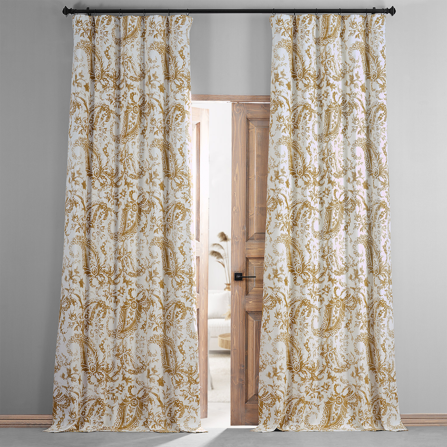 Edina Yellow Printed Cotton Hotel Blackout Curtain