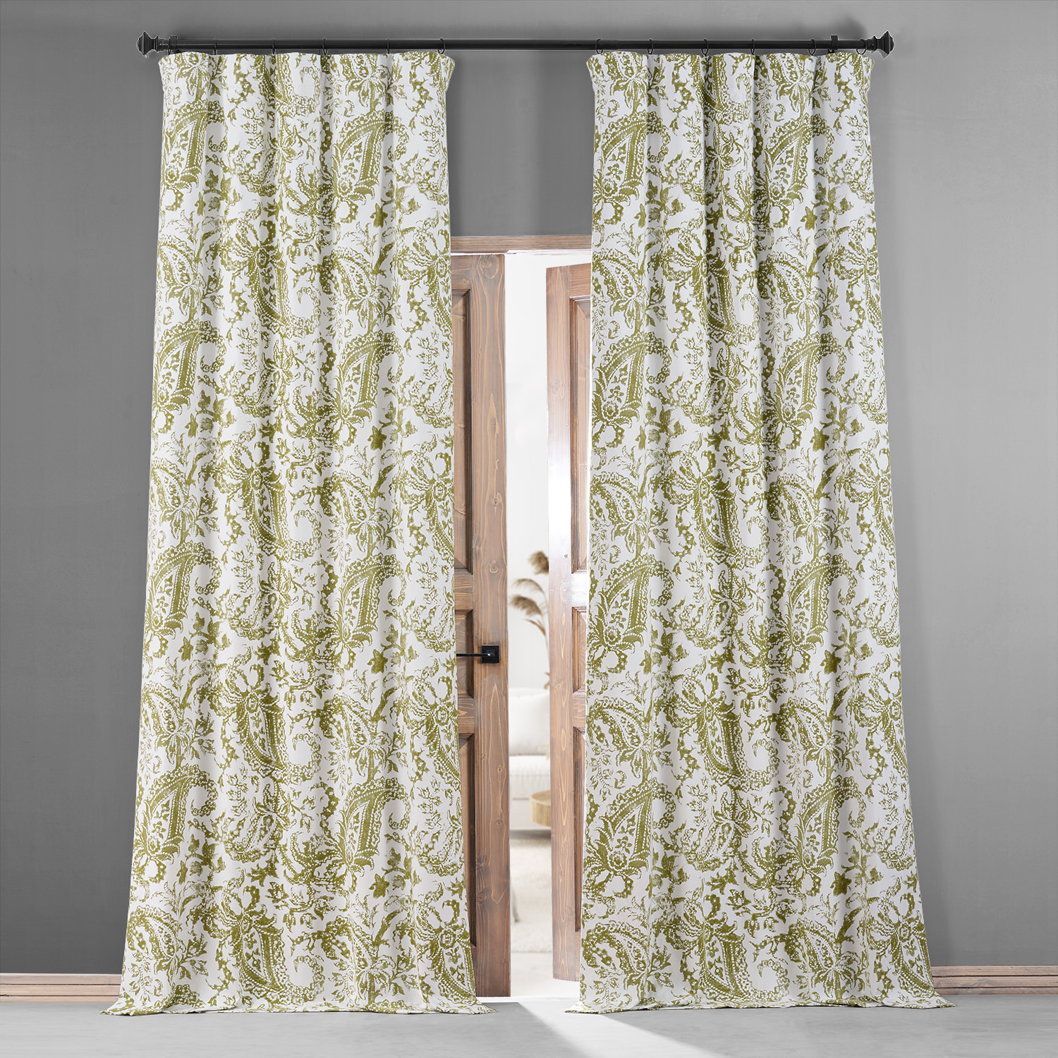 Edina Green Printed Cotton Hotel Blackout Curtain