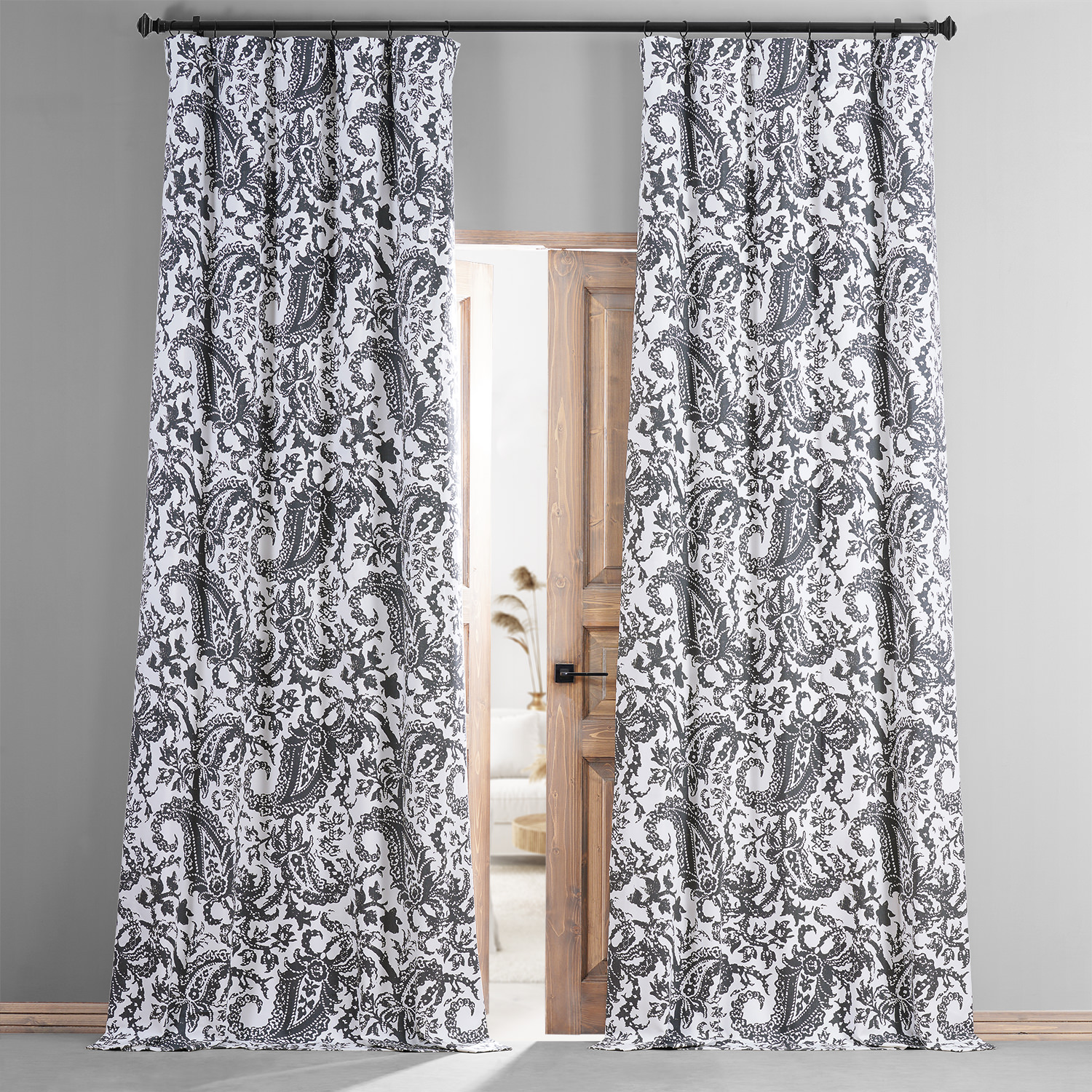 Edina Grey Printed Cotton Hotel Blackout Curtain