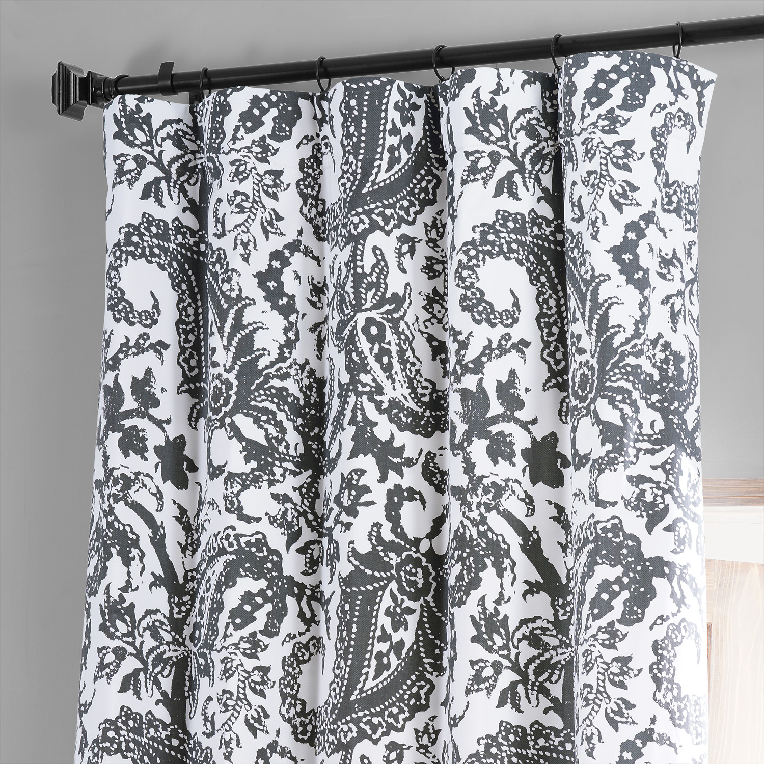 Edina Grey Printed Cotton Hotel Blackout Curtain