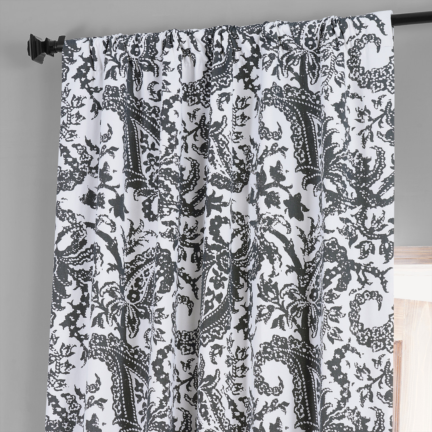 Edina Grey Printed Cotton Hotel Blackout Curtain