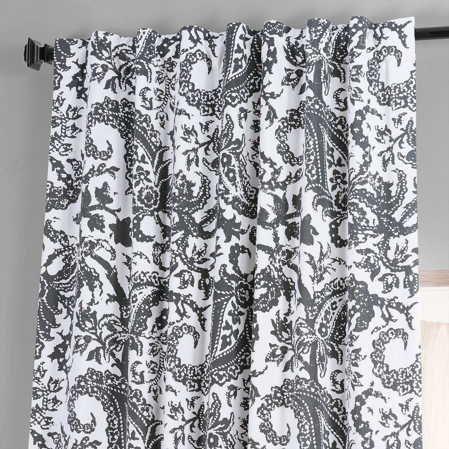 Edina Grey Printed Cotton Hotel Blackout Curtain