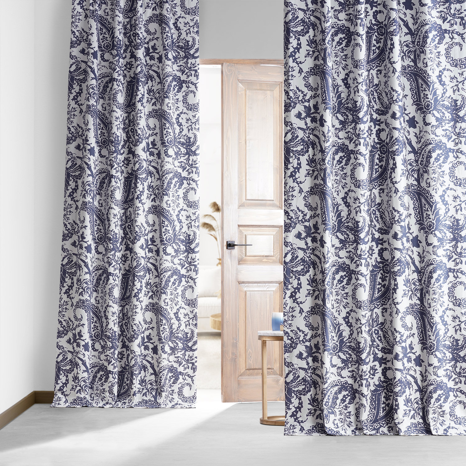 Edina Blue Printed Cotton Hotel Blackout Curtain