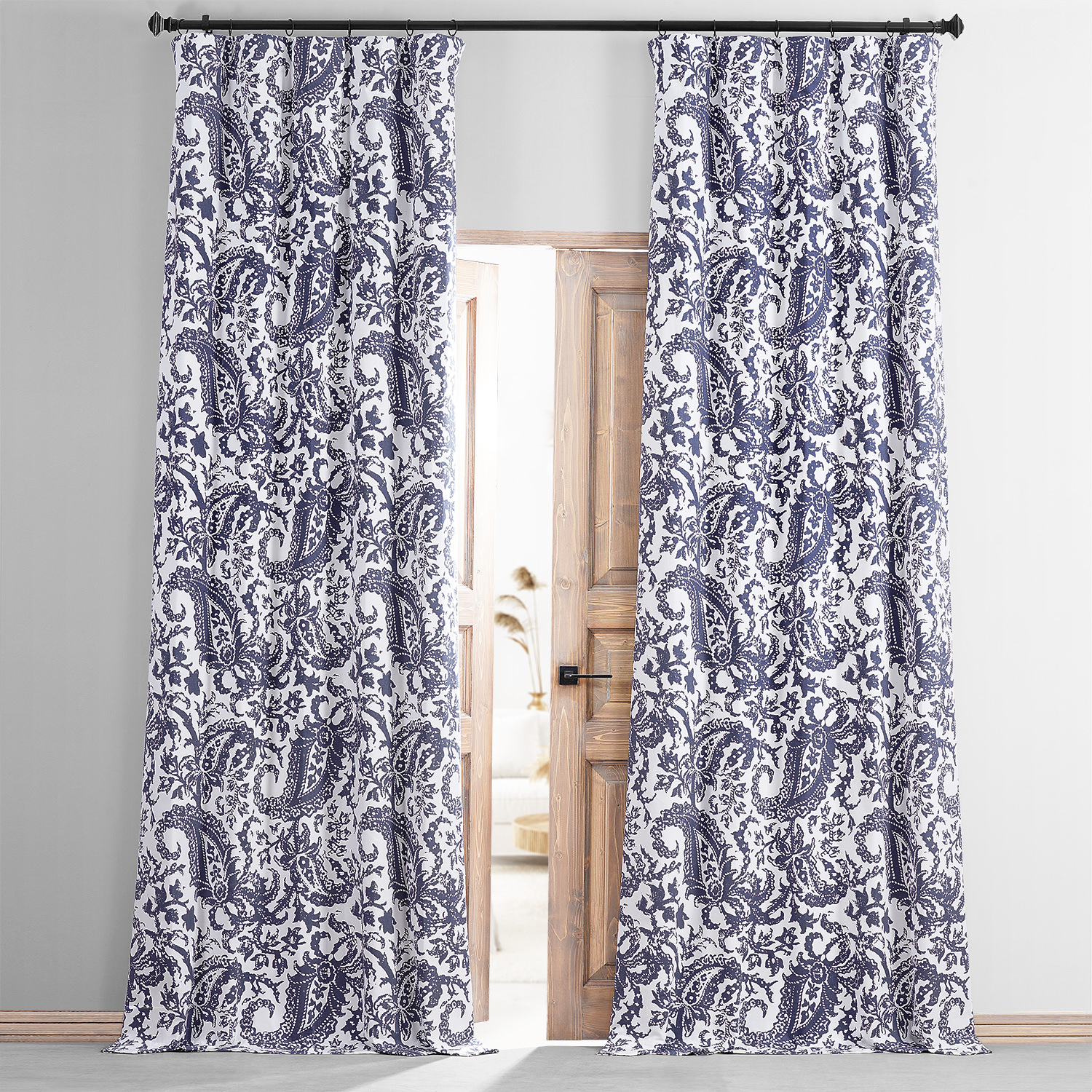 Edina Blue Printed Cotton Hotel Blackout Curtain