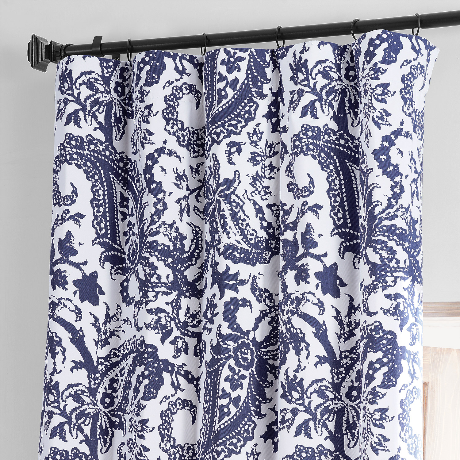 Edina Blue Printed Cotton Hotel Blackout Curtain