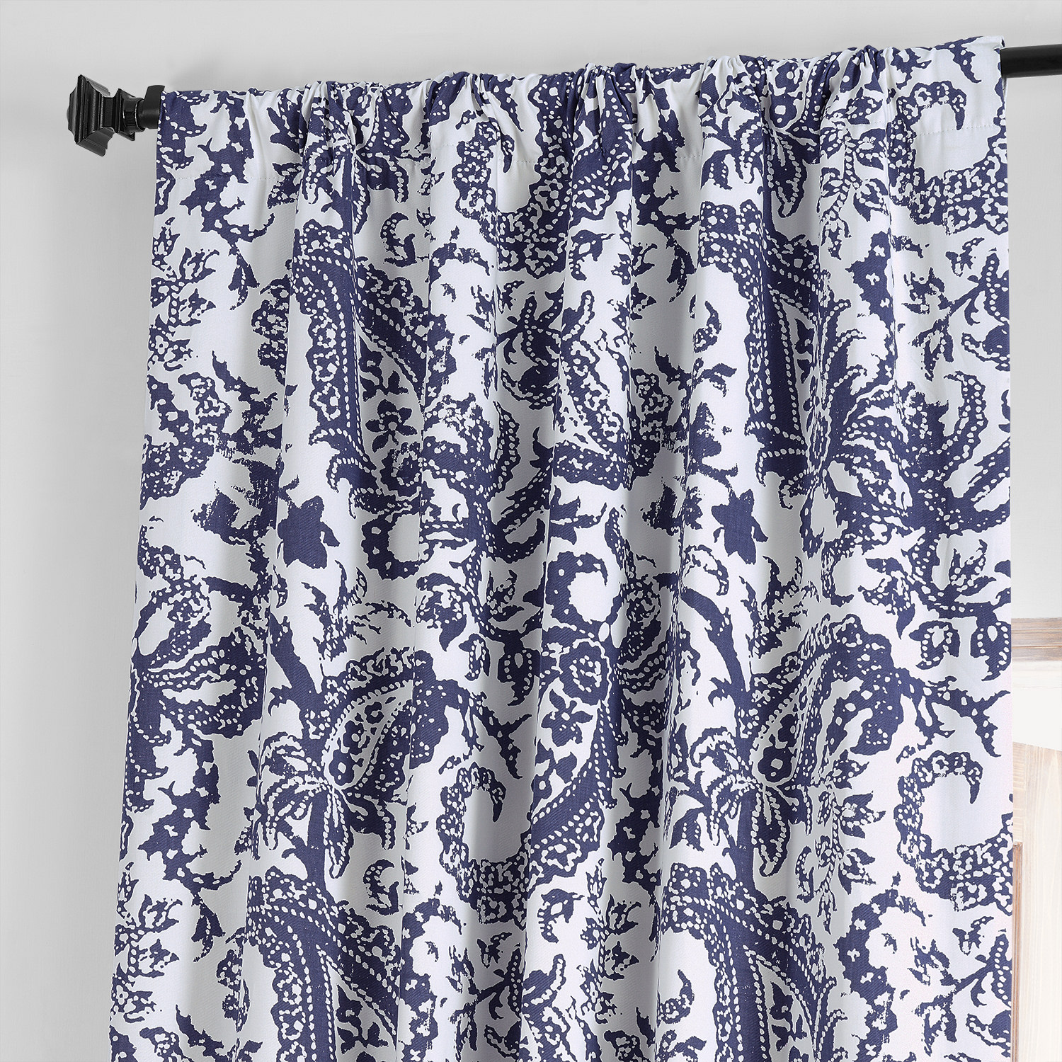 Edina Blue Printed Cotton Hotel Blackout Curtain