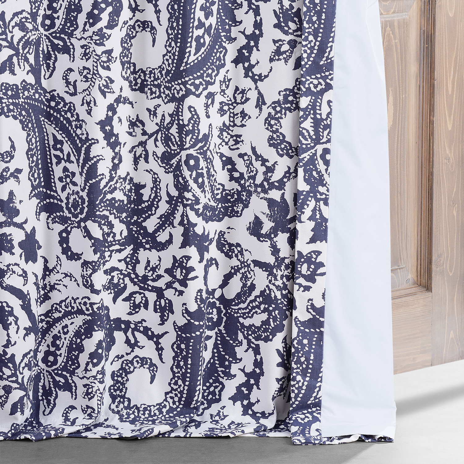 Edina Blue Printed Cotton Hotel Blackout Curtain