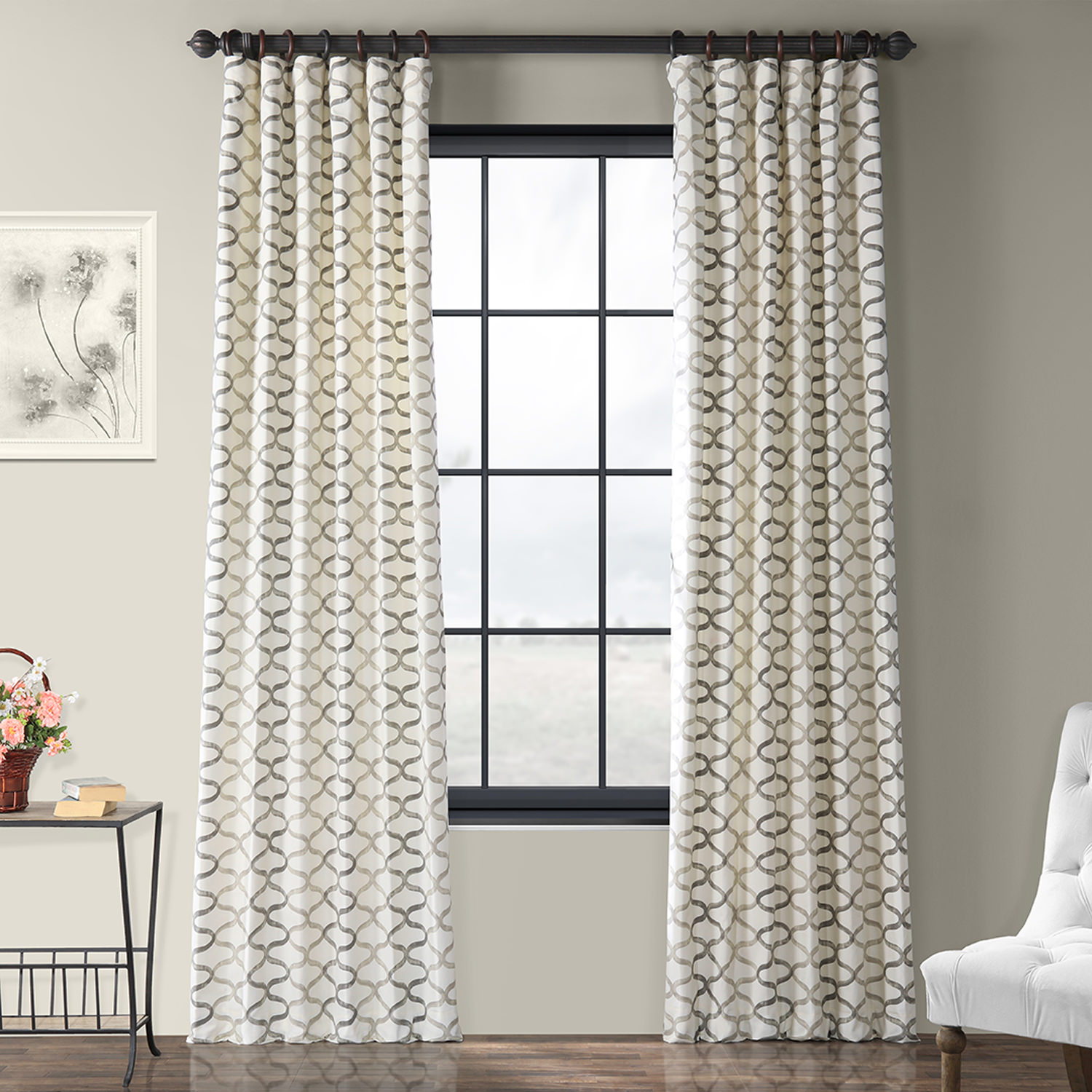 Illusions Silver Grey Printed Cotton Curtain