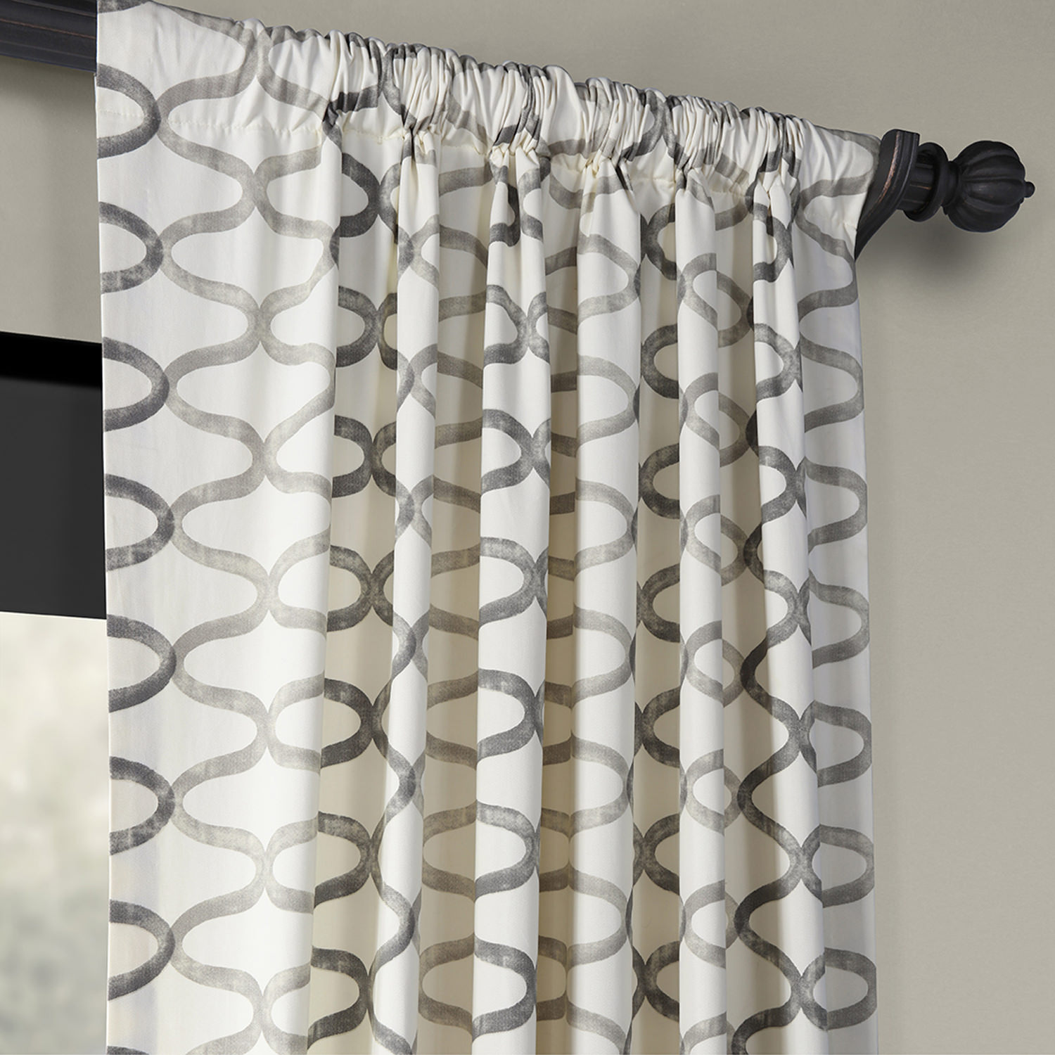 Illusions Silver Grey Printed Cotton Curtain