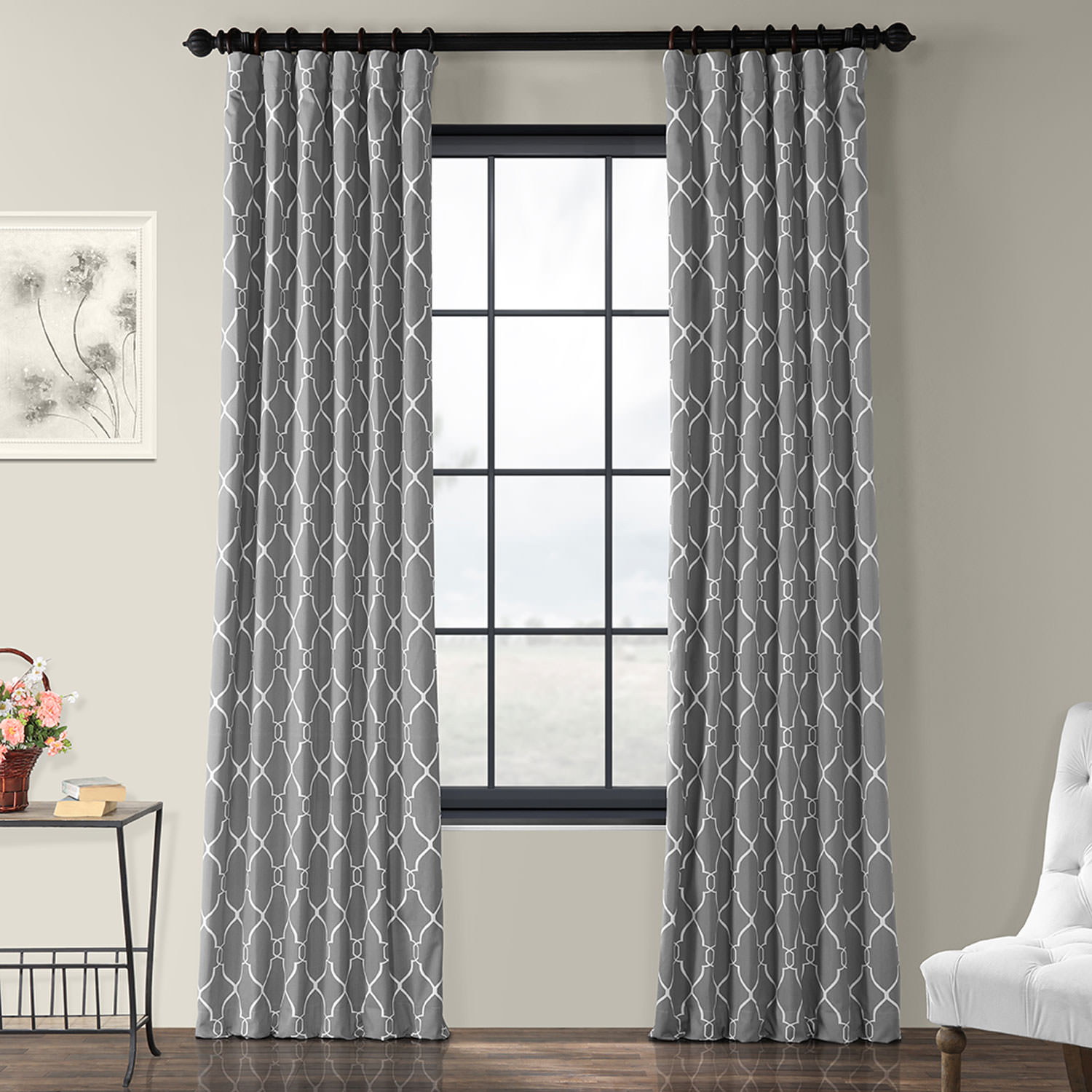 Aiden Gray Printed Cotton Curtain