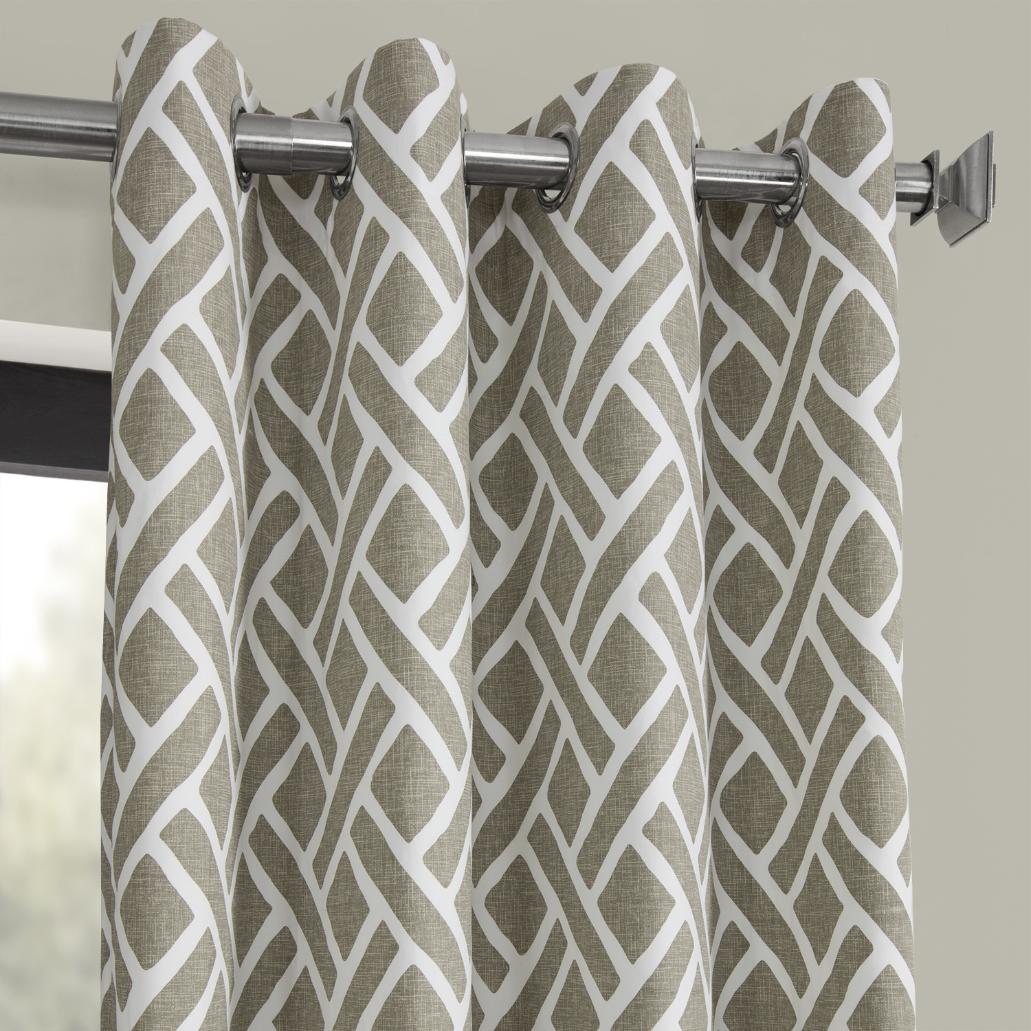 Martinique Taupe Grommet Printed Cotton Curtain