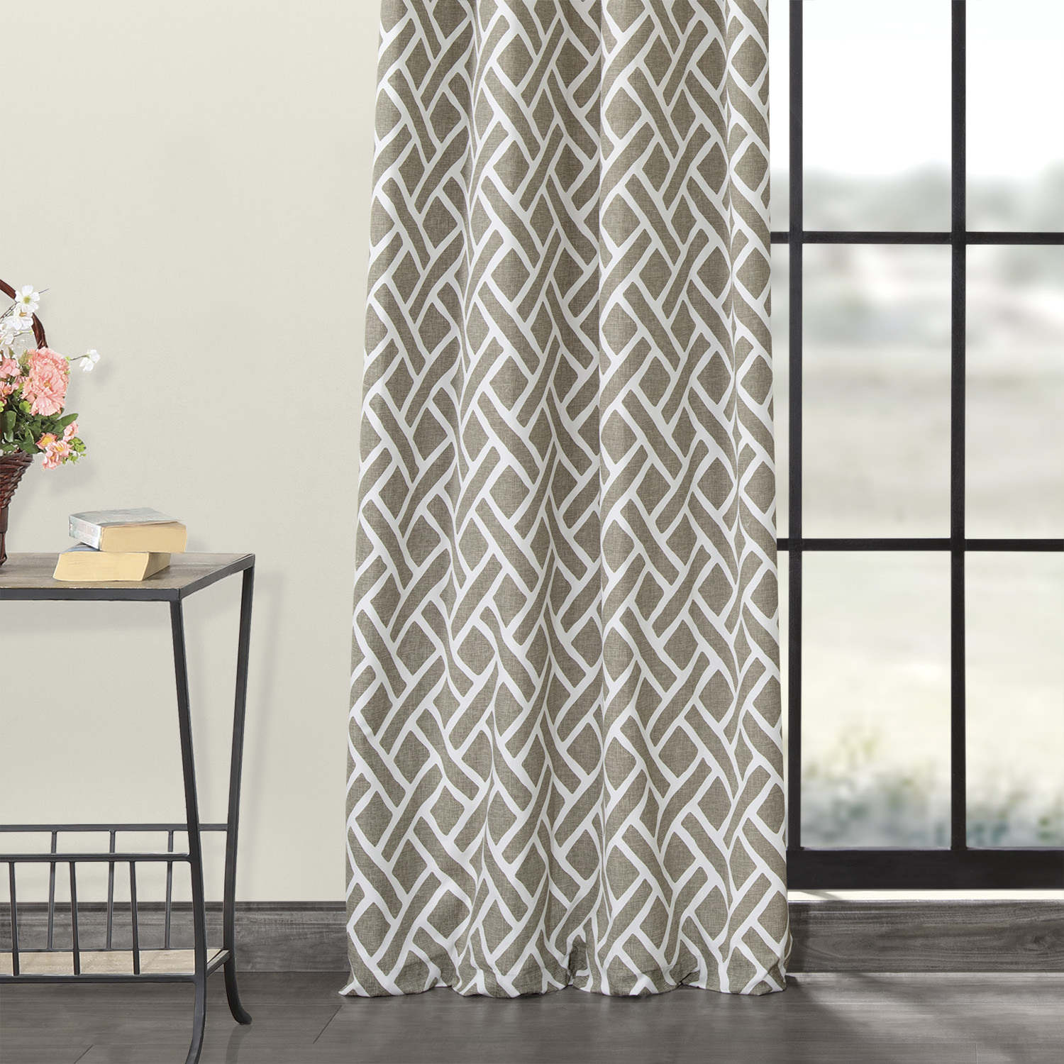 Martinique Taupe Grommet Printed Cotton Curtain