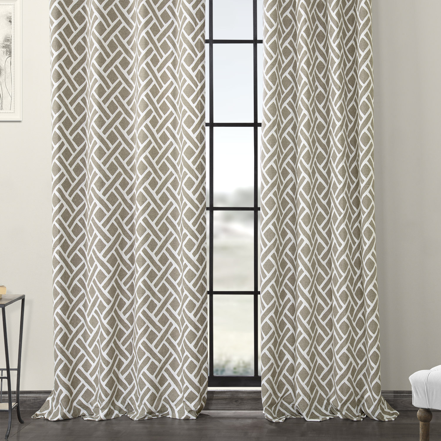 Martinique Taupe Grommet Printed Cotton Curtain